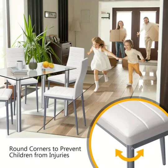 Conjunto de comedor de 5 piezas, mesa y 4 sillas, muebles de cocina y desayuno de vidrio y metal.