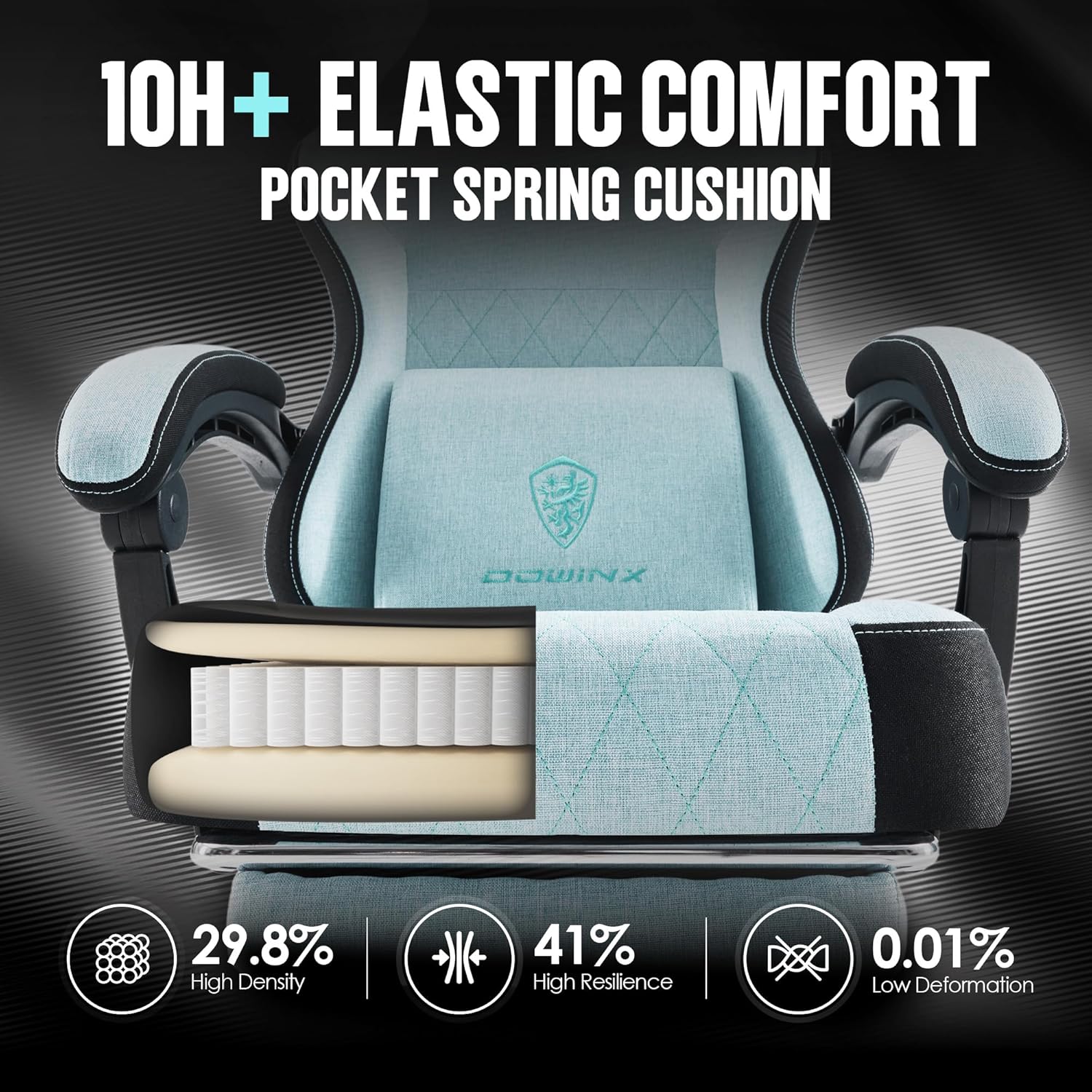 Dowinx - Silla de juego de tela con cojín de resorte de bolsillo, silla ergonómica de computadora con respaldo alto con reposapiés para adultos, soporte lumbar de masaje, silla de juego giratoria para