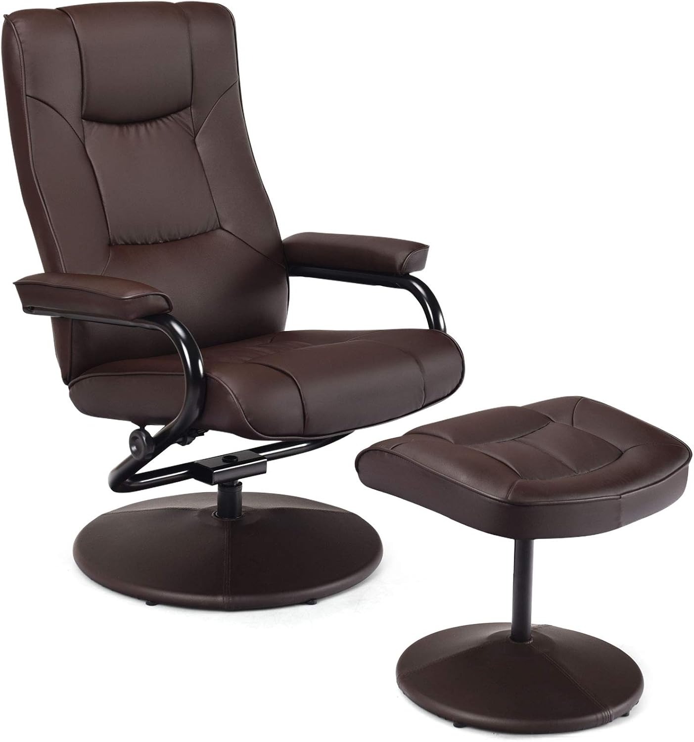 WATERJOY - Sillón reclinable Giratorio de Piel sintética, sillón reclinable de 360 Grados Giratorio, Acolchado con reposapiés, Taburete otomano para Oficina, Sala de Estar, Color Negro