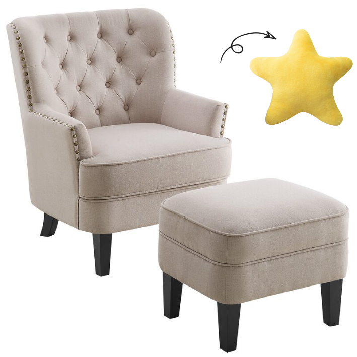 32” Wide Tufted Wingback Chair and Ottoman