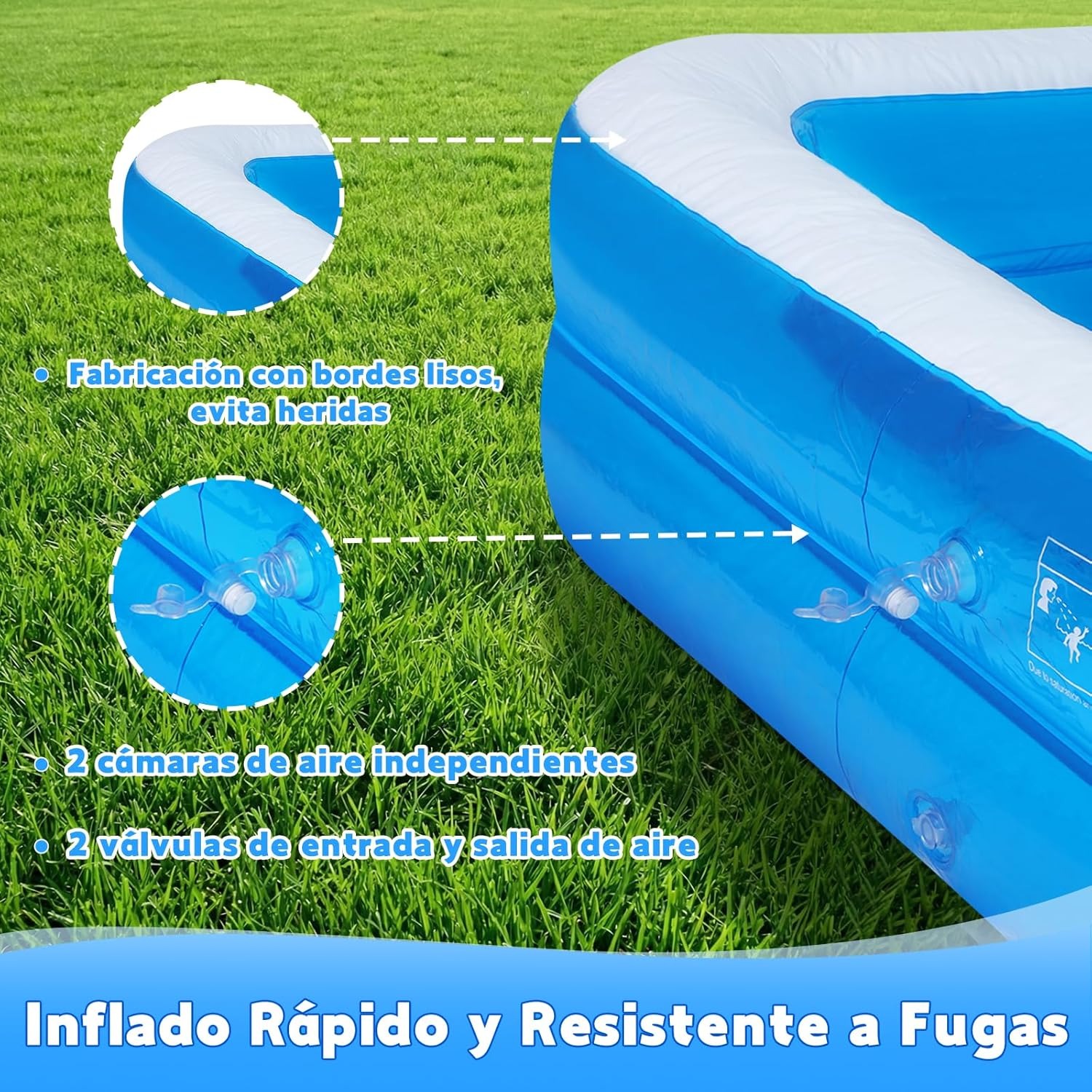 POVOLE Alberca Inflable para Niños y Adultos, 180x140x50cm Piscina Engrosada, Piscina Familiar para Bebés, al Aire Libre, Jardín, Patio Trasero, Fiesta de Agua de Verano