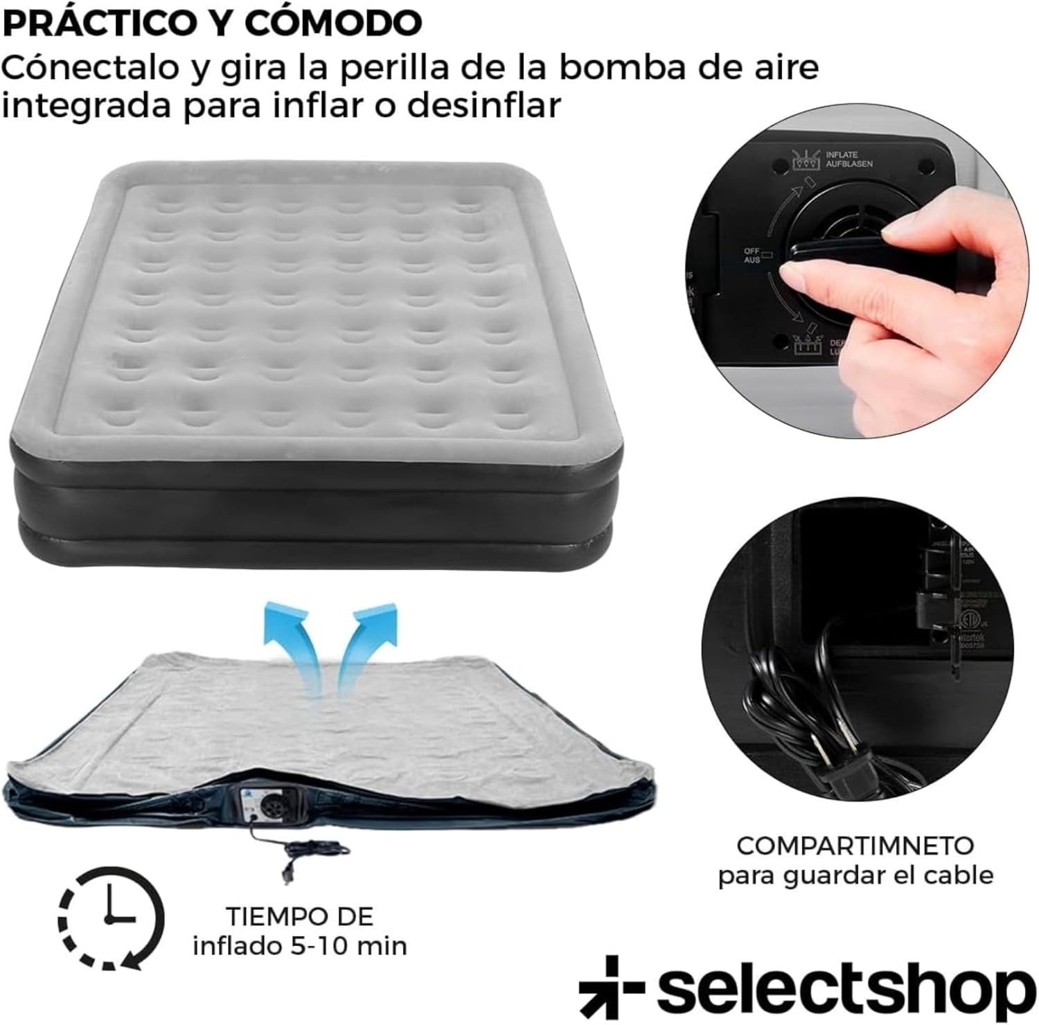 SELECTSHOP Colchón Inflable Queen Size con Bomba Incluida Cama Inflable para Camping Cama De Aire Elevada con Bomba Incluida Colchón Queen Size Inflable Duradero Resistente