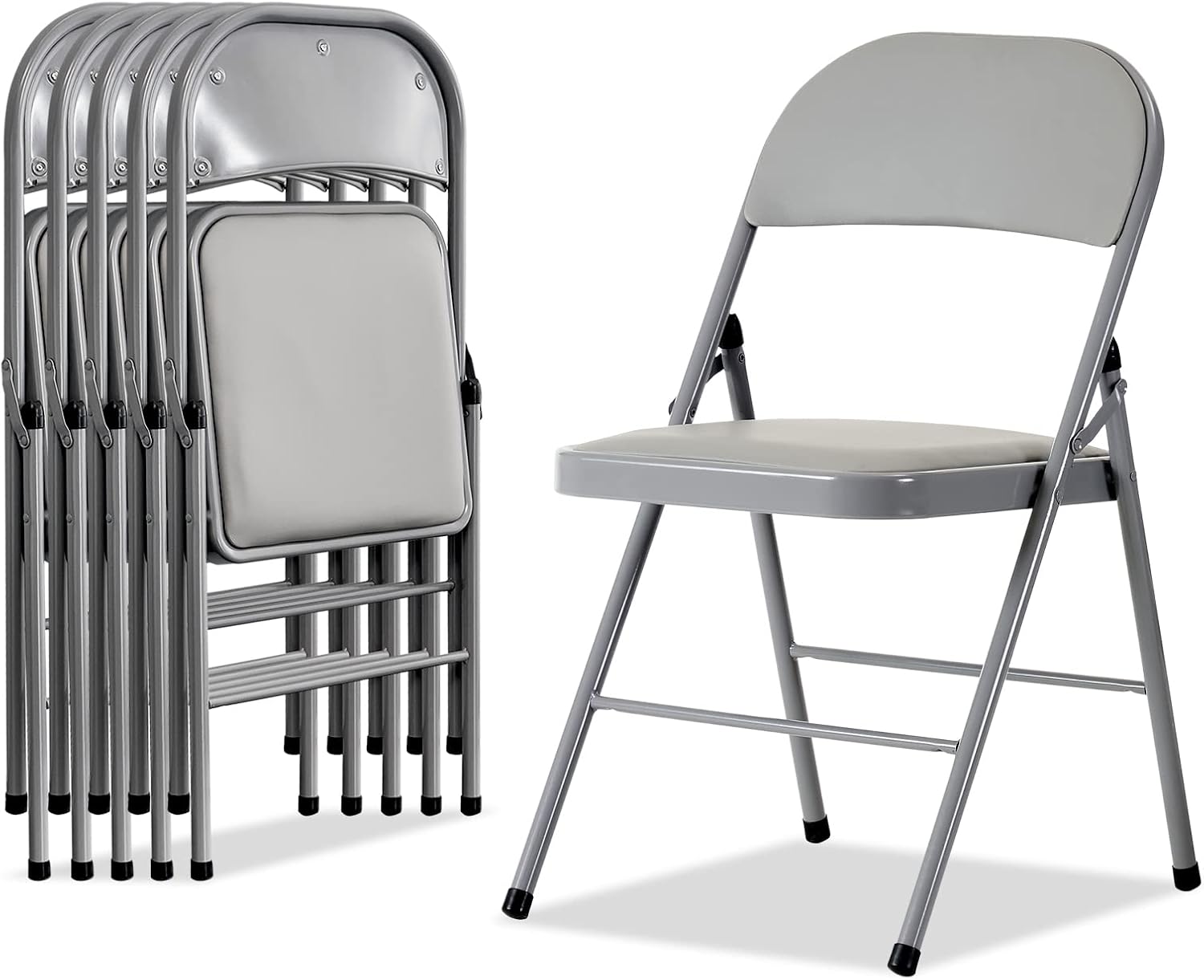 Karl Home - Paquete de 6 sillas plegables blancas con asientos acolchados para exteriores e interiores, asiento comercial portátil apilable con marco de acero para eventos, oficina, boda, fiesta,