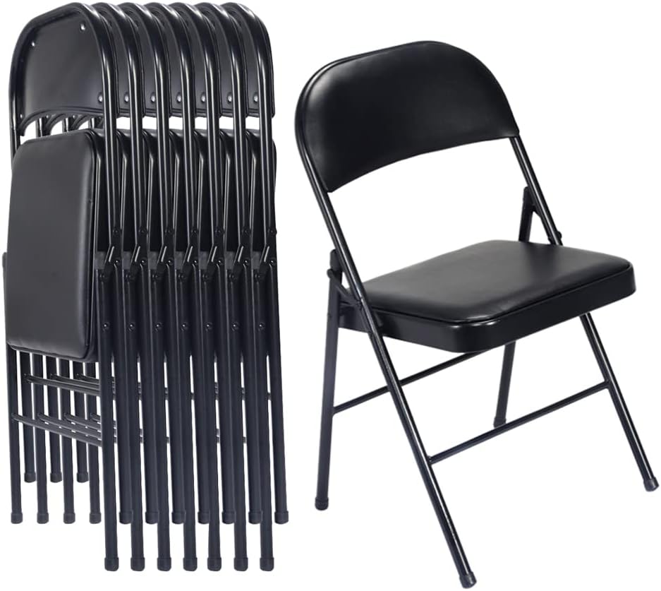 Karl Home - Paquete de 6 sillas plegables blancas con asientos acolchados para exteriores e interiores, asiento comercial portátil apilable con marco de acero para eventos, oficina, boda, fiesta,