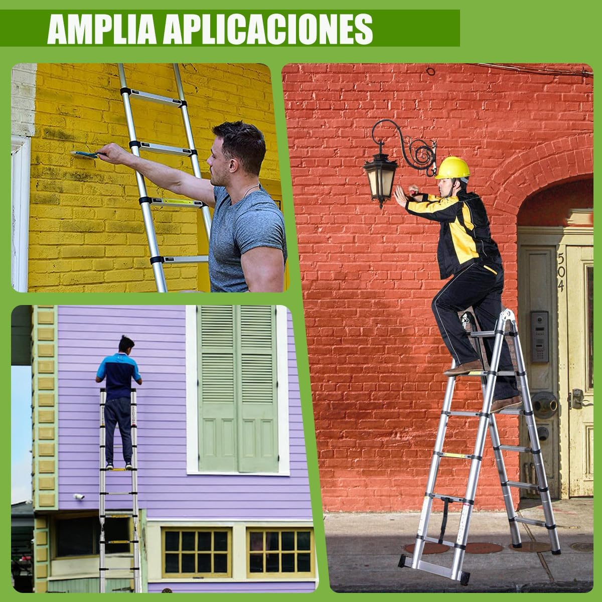 Bowoshen Escalera Telescópica de 5 Metros con Ganchos Escalera Recta de Aluminio Soporta 150 kg Plegable De Retracción Multiusos Extensible Compacta y Portátil Bloqueo De Escalón