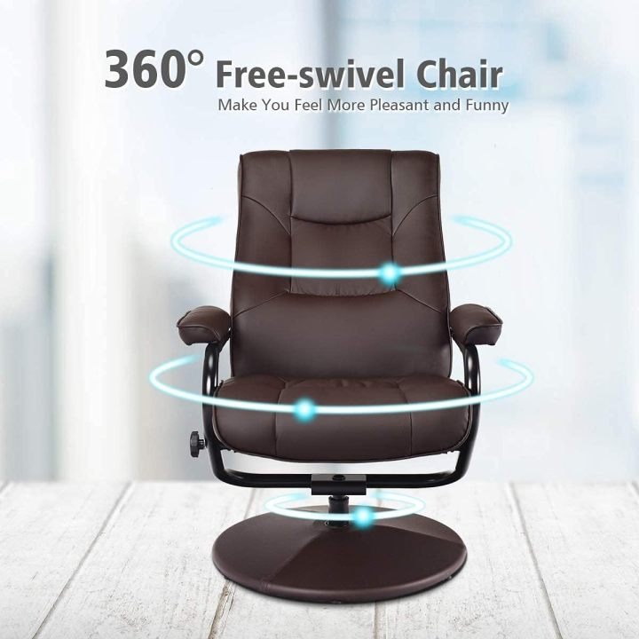 WATERJOY - Sillón reclinable Giratorio de Piel sintética, sillón reclinable de 360 Grados Giratorio, Acolchado con reposapiés, Taburete otomano para Oficina, Sala de Estar, Color Negro