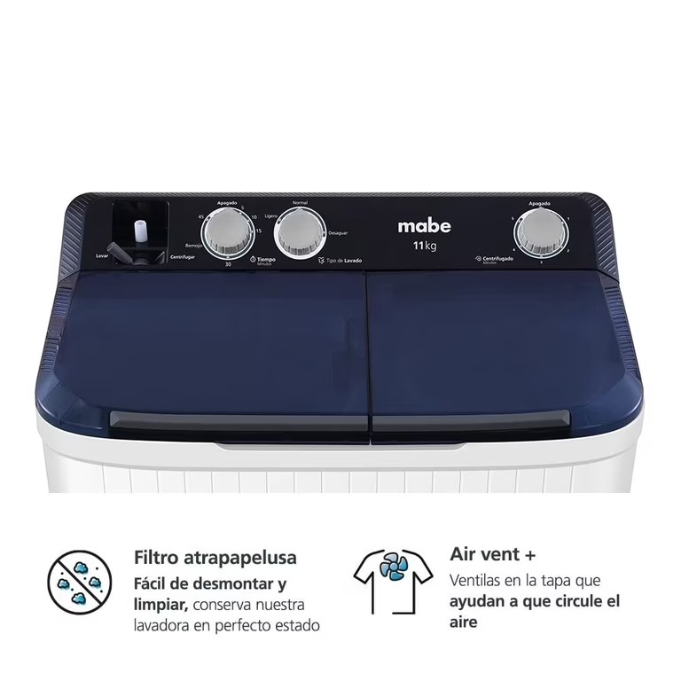 Lavadora Mabe Doble Tina 11/13/16/18 kg Blanca