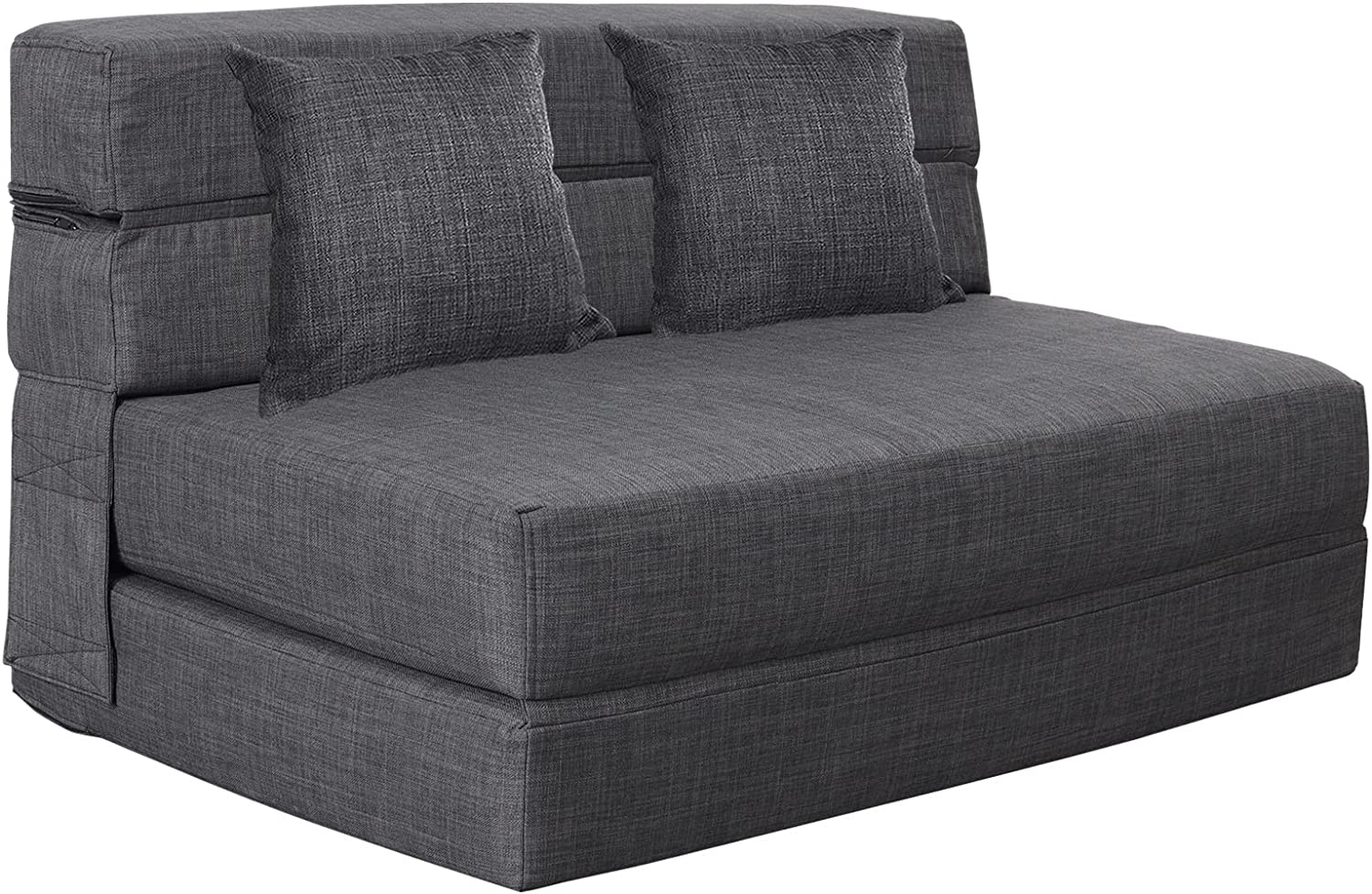 Nigoone - Sofá plegable tamaño Queen de espuma viscoelástica con 2 almohadas, sillón perezoso, triple futón, camas convertibles, funda lavable, gris oscuro