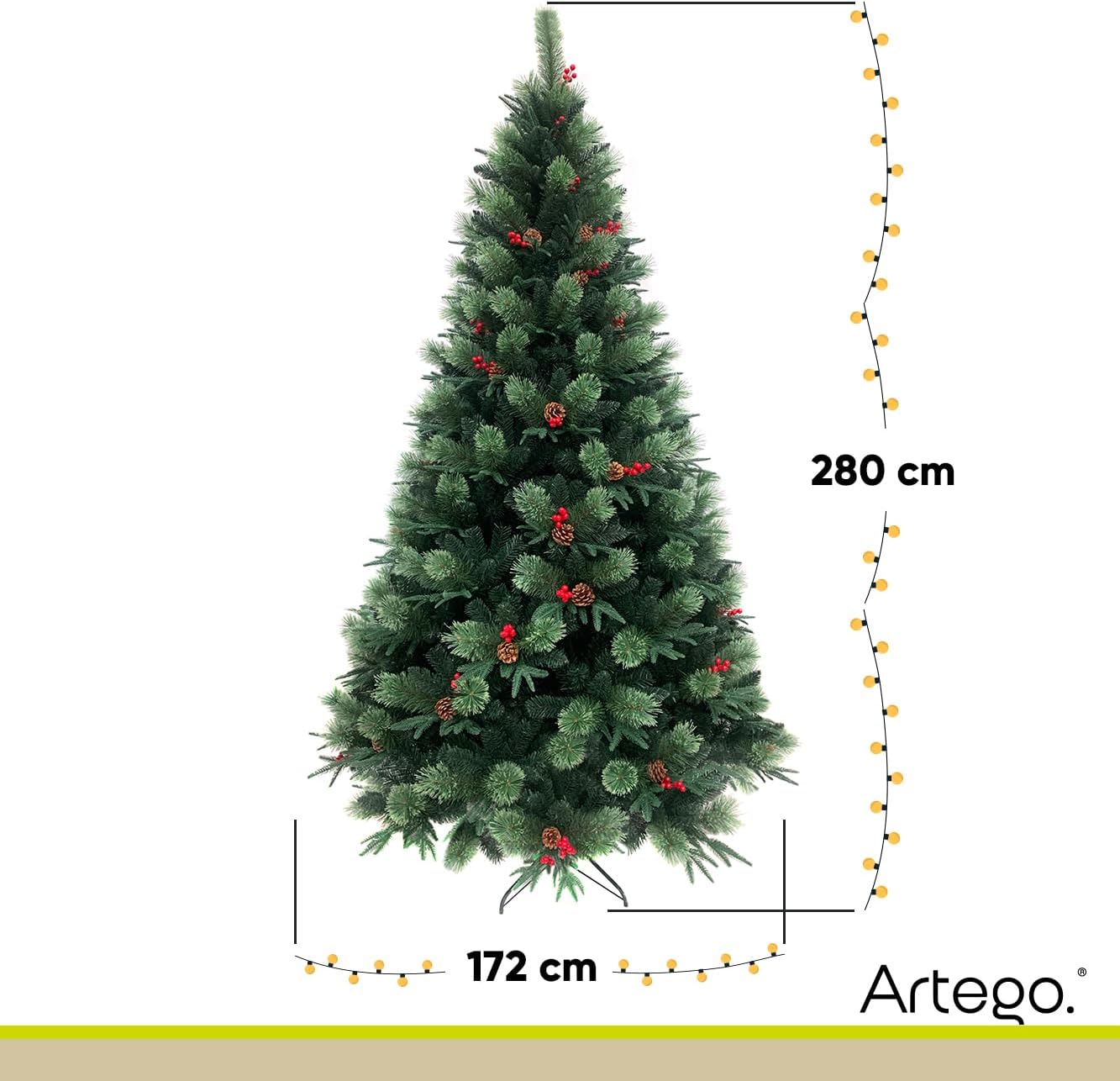 BECKON Árbol de Navidad Premium 2.20m Fraser Fir Artego (3 Materiales) Frondoso (1676 Ramas) Pino Artificial Navideño Artego + Maleta/Christmas Tree Decoración navideña (Fraser 220cm)