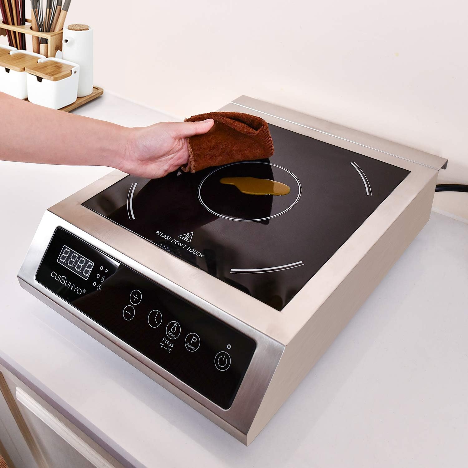 Cocina de inducción comercial 500-3500 W, 240 V, portátil, 10 niveles de potencia, quemador de encimera con 12 ajustes de temporizador, 140 a 550 °F y visualización LCD, estufa eléctrica de acero