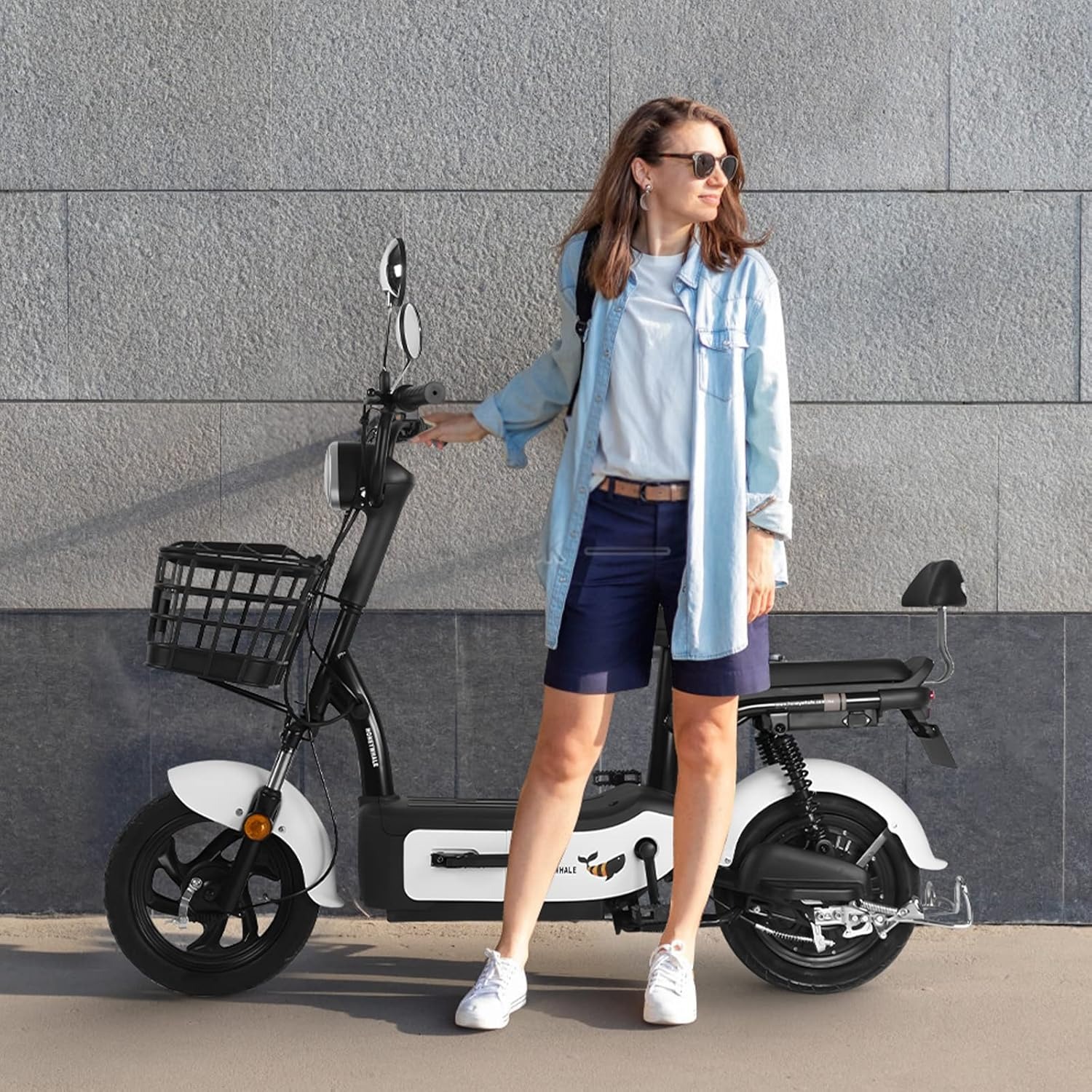 HONEYWHALE U1s Bicicleta Electrica para Adultos, Bicimoto Eléctrica con Alarma, Máxima del Motor 650W, Velocidad Máxima 31KM/H, Autonomía 60-65KM, Baterías de Gran Capacidad de 20AH, Dos Asientos