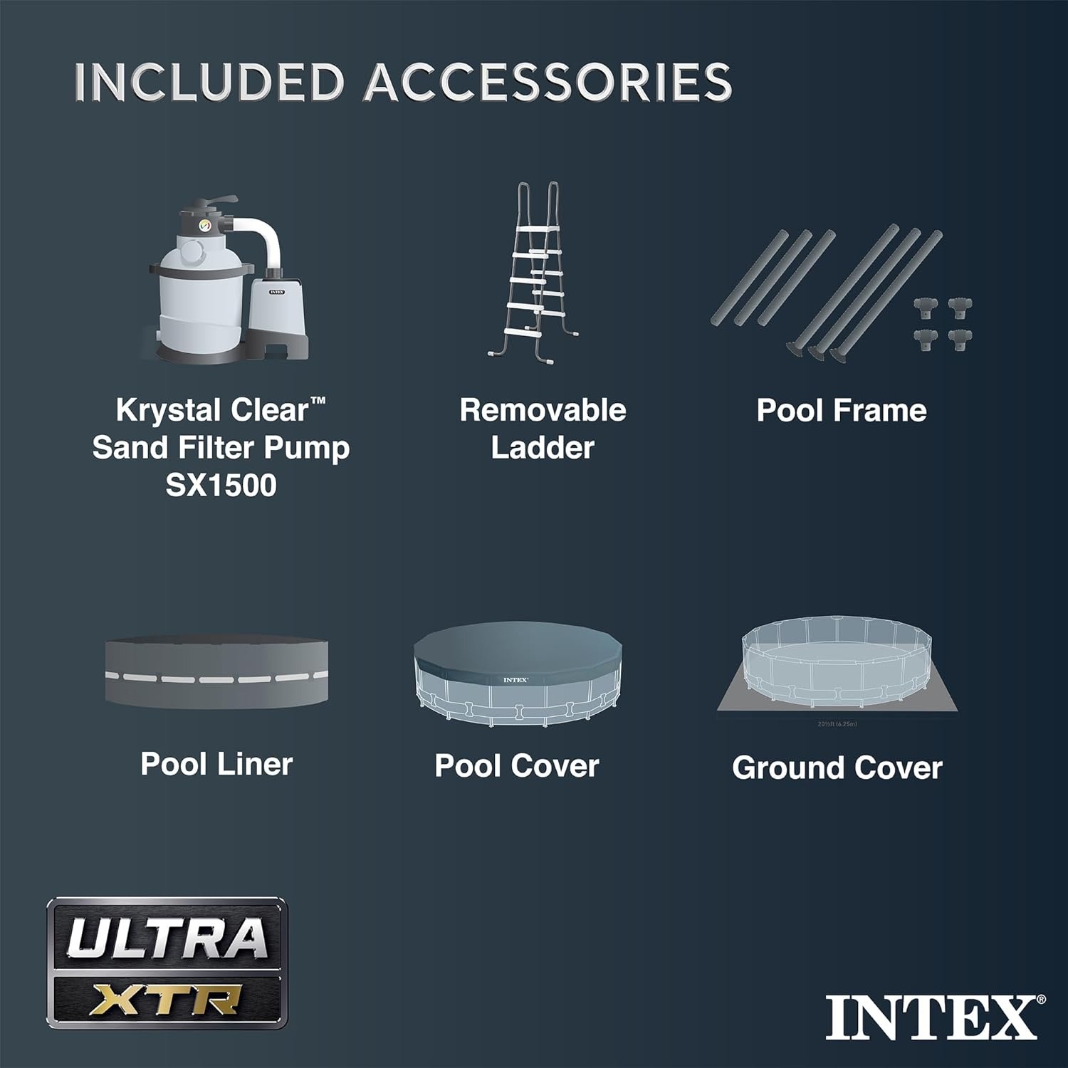 Set de piscina Intex Ultra XTR de 16 pies x 48 pulgadas, con bomba de filtro de arena, escalera, tapiz de suelo y cobertor.