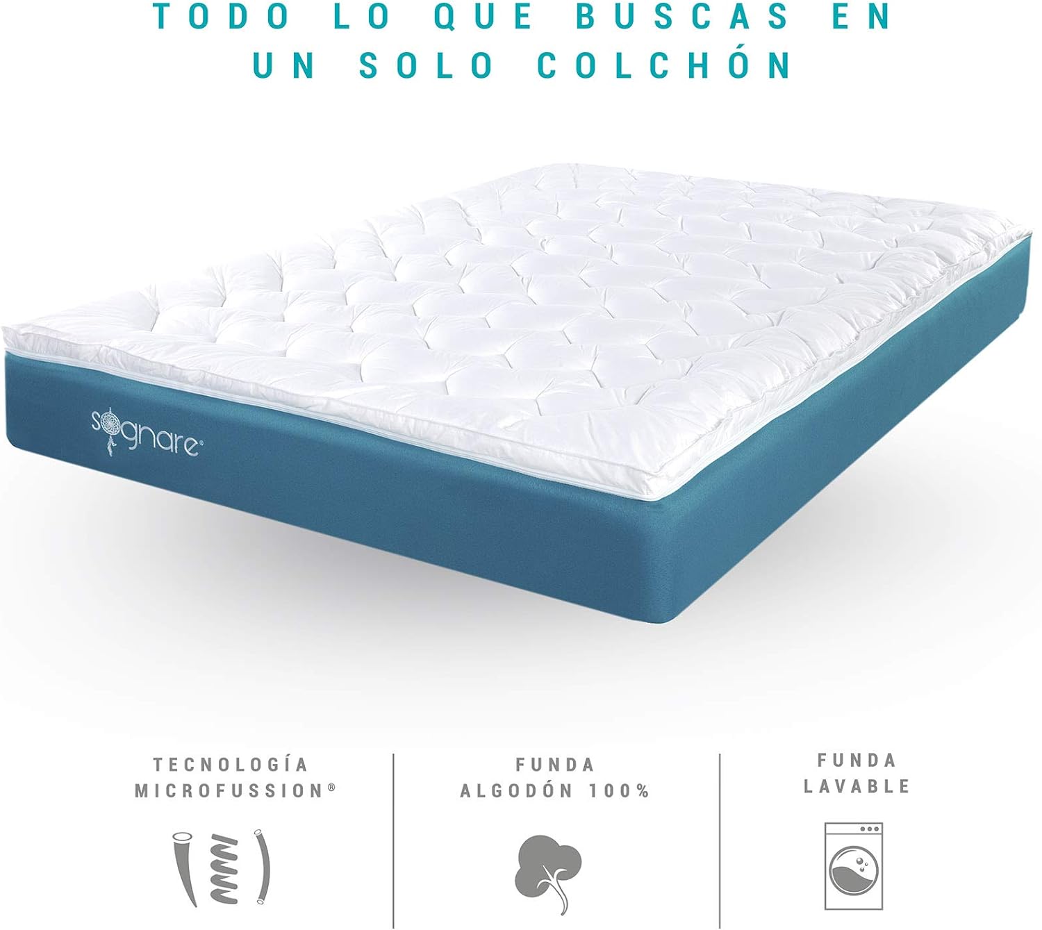 Sognare Zero Colchón Tamaño Individual Memory Foam, Densidad Firme, Temperatura Frío, Hipoalergénico y Funda Removible Lavable. 100 Noches de Garantía.