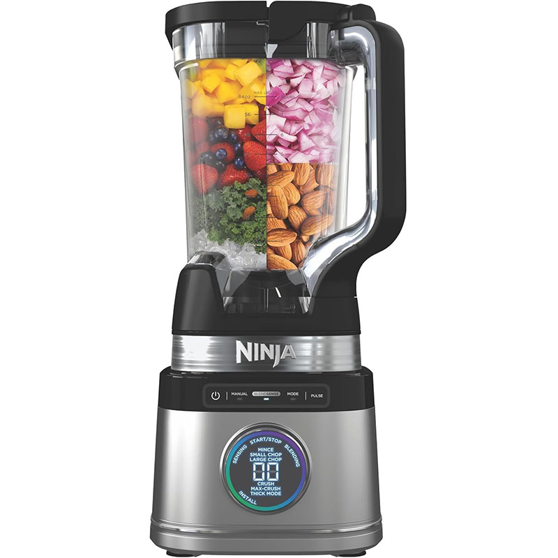 NINJA, Licuadora Detect Power Pro, Capacidad de 72 Oz, Ideal para Smoothies y Bebidas Congeladas, Procesa Alimentos, 1800 Watts, Tecnología BlendSense, Color Negro y Plateado, TB201