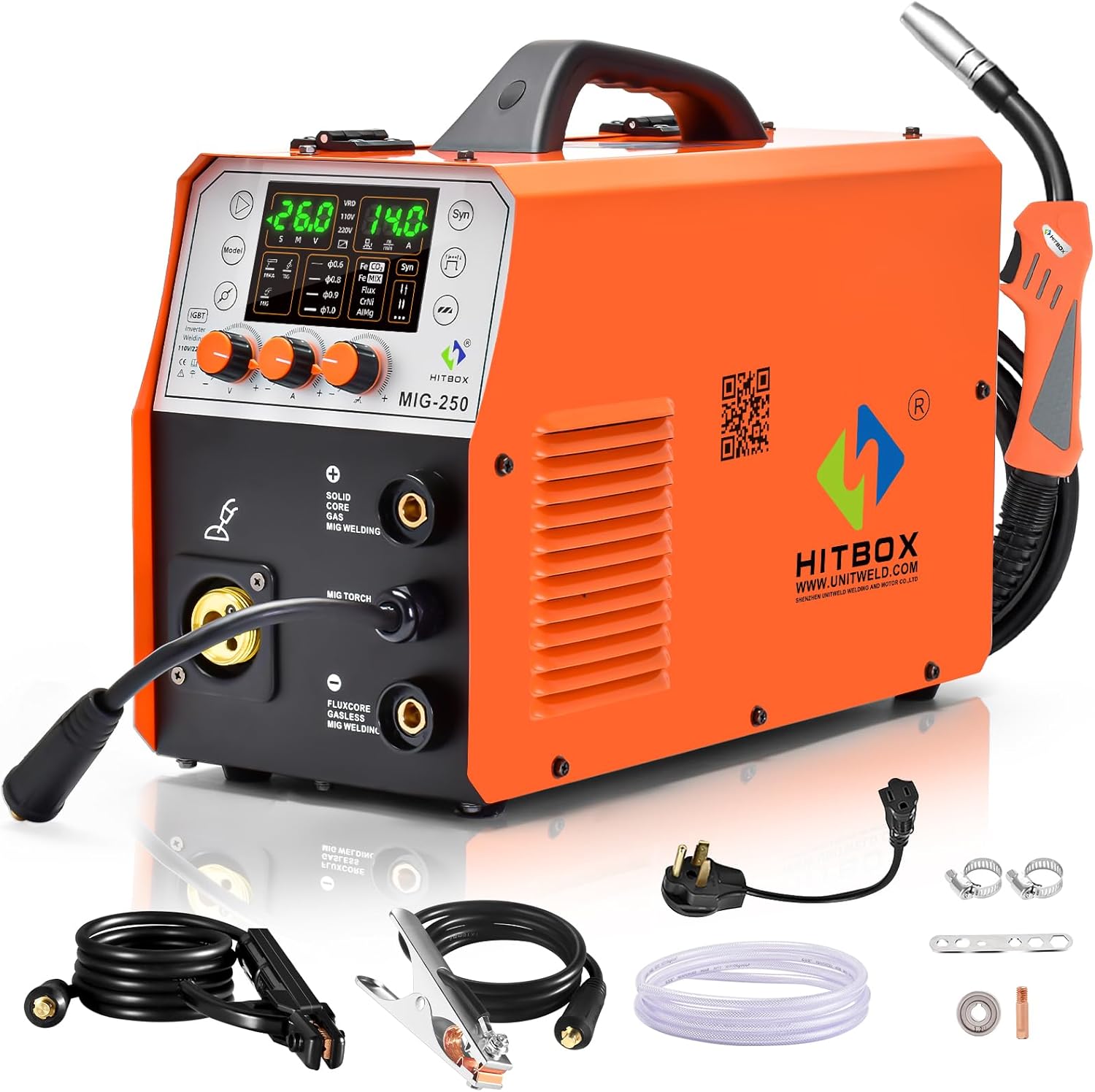HITBOX Soldadora Inversora Microalambre, 140A sin Gas/Stick/Lift TIG 3 en 1 Inversor para Soldar, 110V Maquina de Soldar Portatil, Máquina de Soldar Soldadora MIG Planta de Soldar(HBM200)