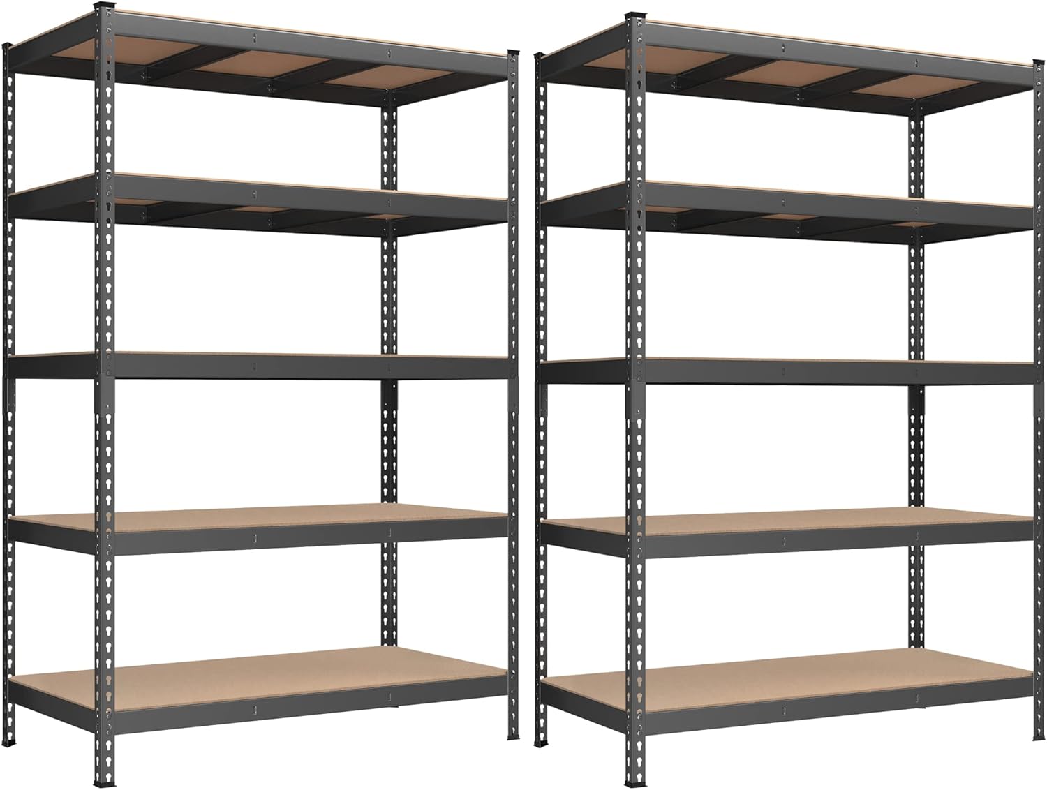 SONGMICS Estantería de Almacenamiento, 5 Niveles, Juego de 2, Montaje sin Tornillos, Estantes Ajustables, 30 x 75 x 150 cm, Plata MGLR302BEZ03