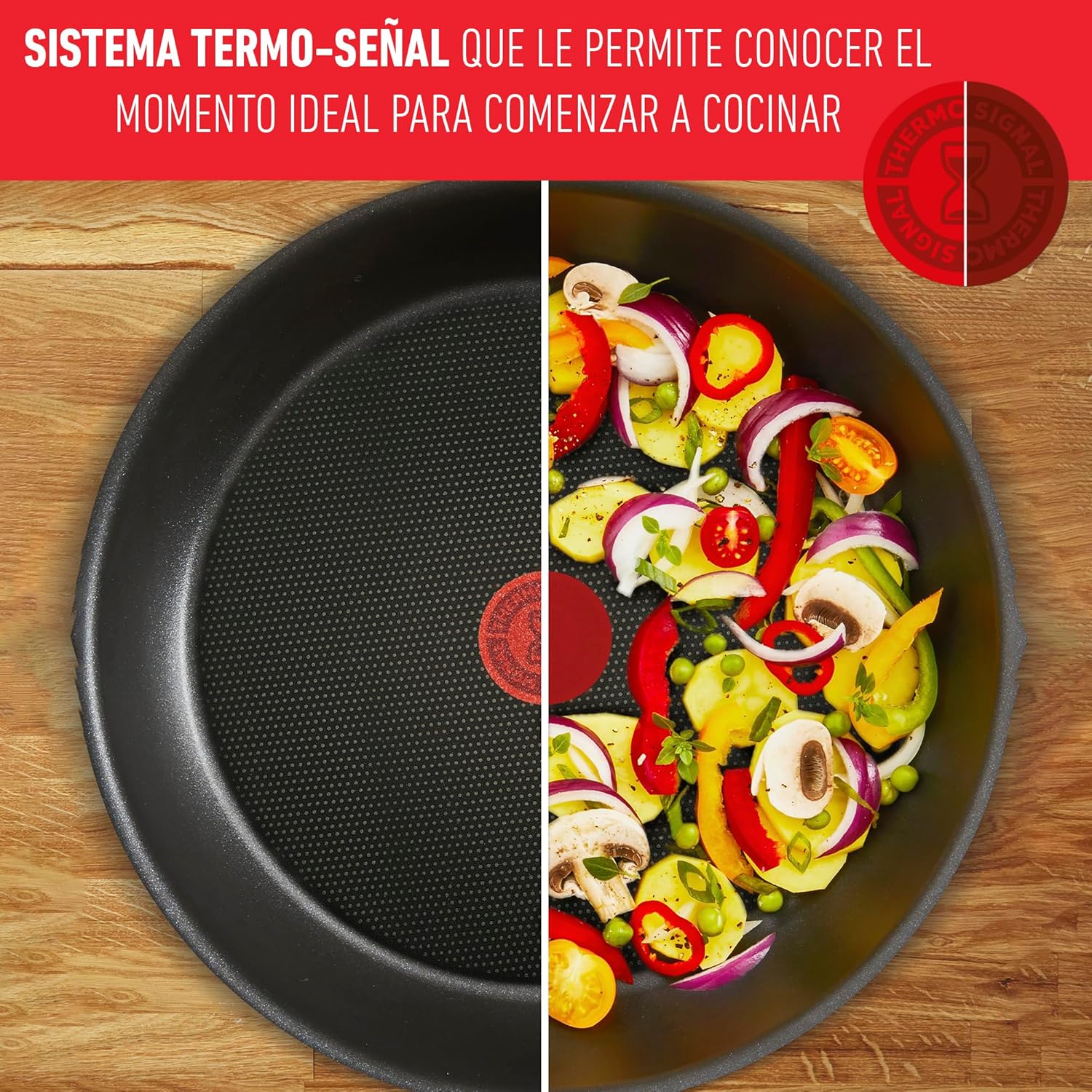 T-fal Batería de Cocina Supercook de 26 piezas Color Rojo con Antiadherente Titanium, tecnología Thermo Señal, de fácil limpieza y base difusora para crear deliciosas recetas, B929SZ84