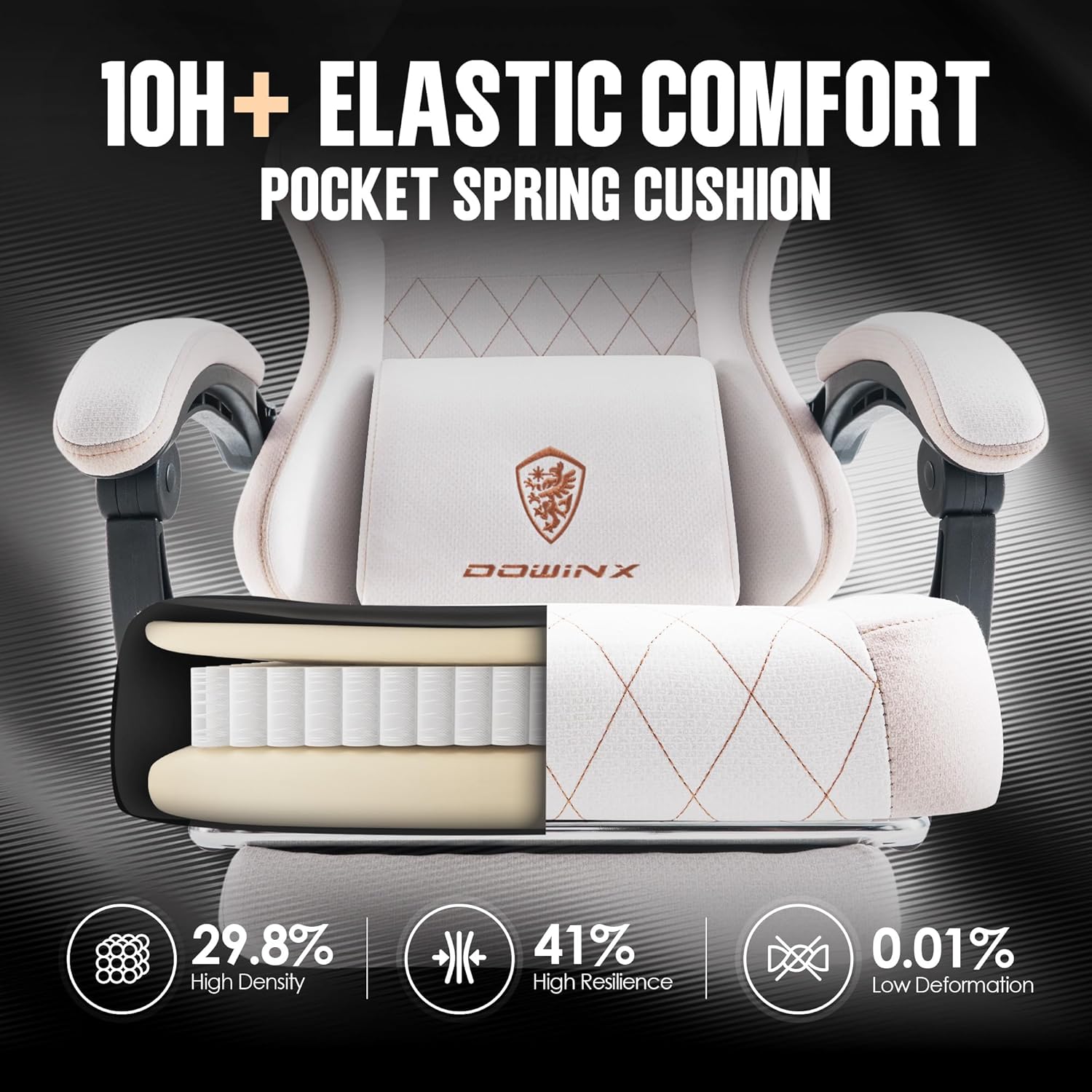 Dowinx - Silla de juego de tela con cojín de resorte de bolsillo, silla ergonómica de computadora con respaldo alto con reposapiés para adultos, soporte lumbar de masaje, silla de juego giratoria para