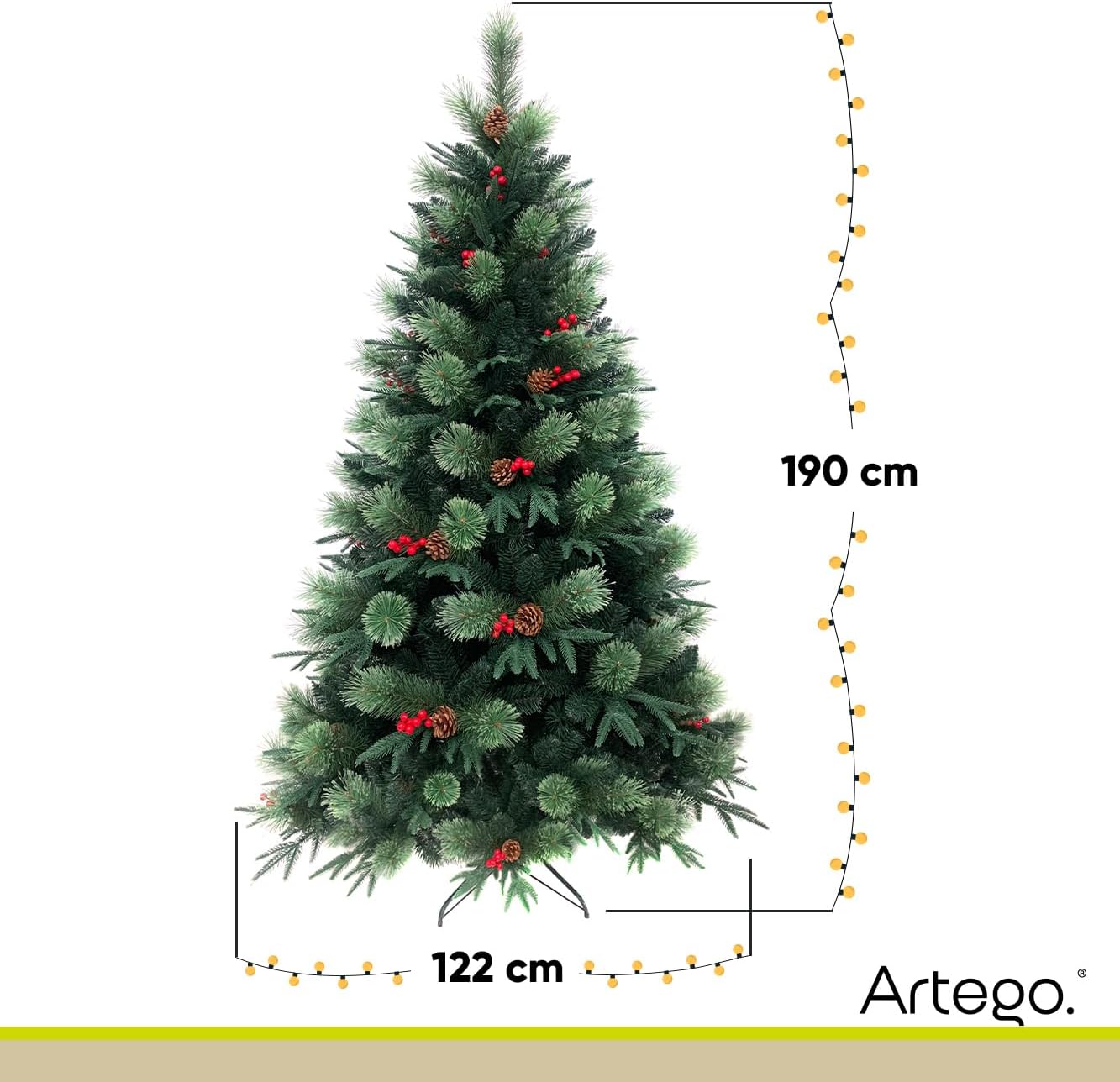 BECKON Árbol de Navidad Premium 2.20m Fraser Fir Artego (3 Materiales) Frondoso (1676 Ramas) Pino Artificial Navideño Artego + Maleta/Christmas Tree Decoración navideña (Fraser 220cm)