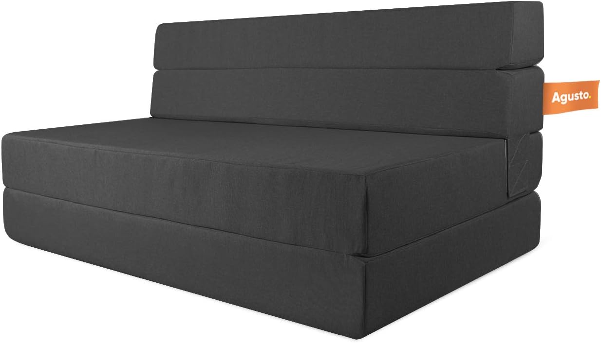 AGUSTO Sofá Cama Matrimonial Multifunción Colchon Plegable Futon Chaise Sillon Puff (Gris Oxford)