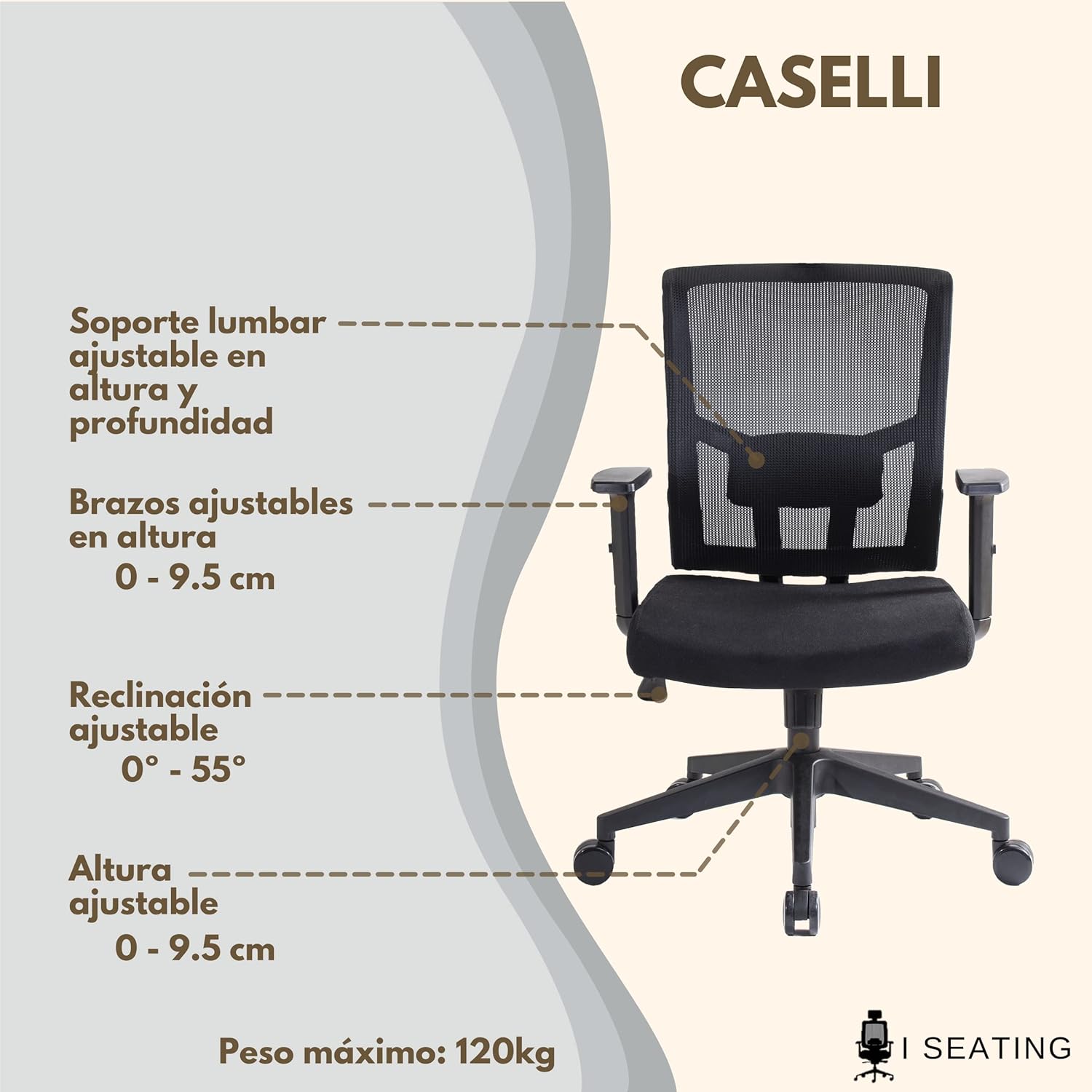 I SEATING Silla Oficina ejecutiva con cabecera y Soporte Lumbar Ajustable Silla Gamer sillas para Escritorio Silla ergonomica Caselli C