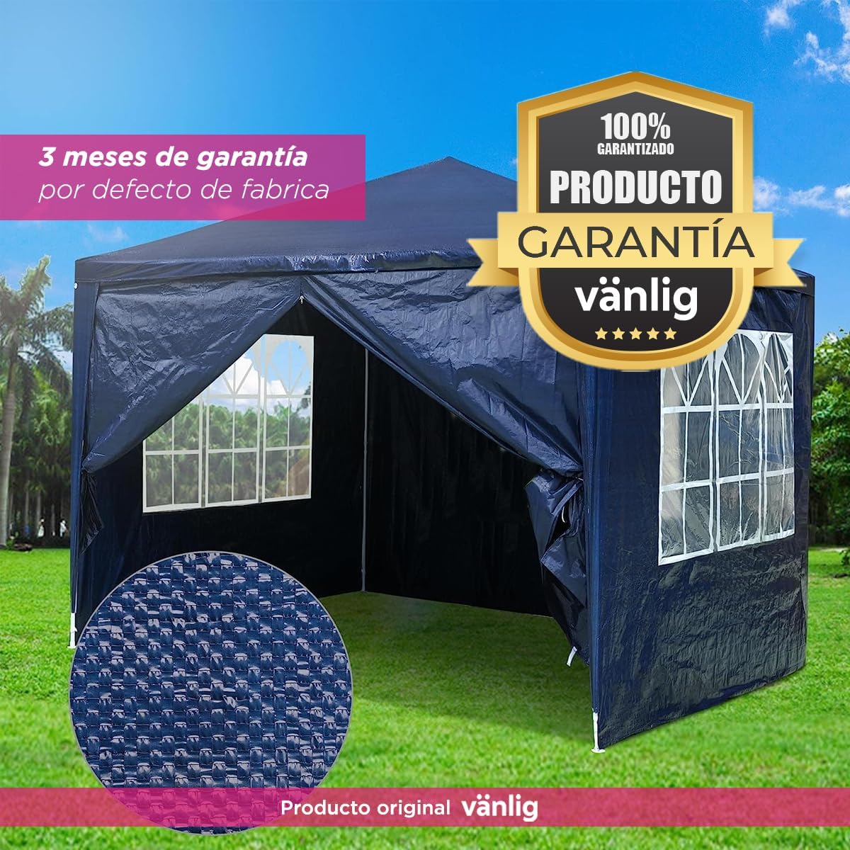 VANLIG | Toldo Carpa Armable 3x3mts |con Paredes Laterales Ventanas | para Fiesta