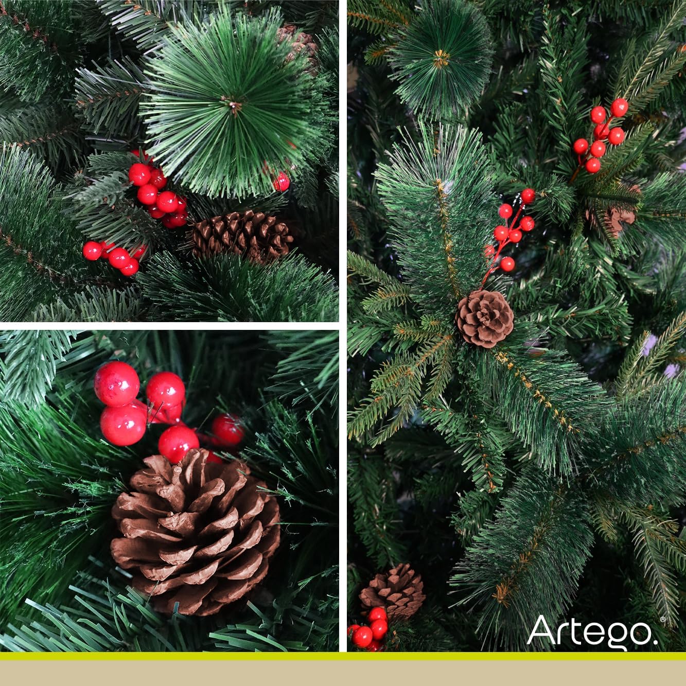 BECKON Árbol de Navidad Premium 2.20m Fraser Fir Artego (3 Materiales) Frondoso (1676 Ramas) Pino Artificial Navideño Artego + Maleta/Christmas Tree Decoración navideña (Fraser 220cm)