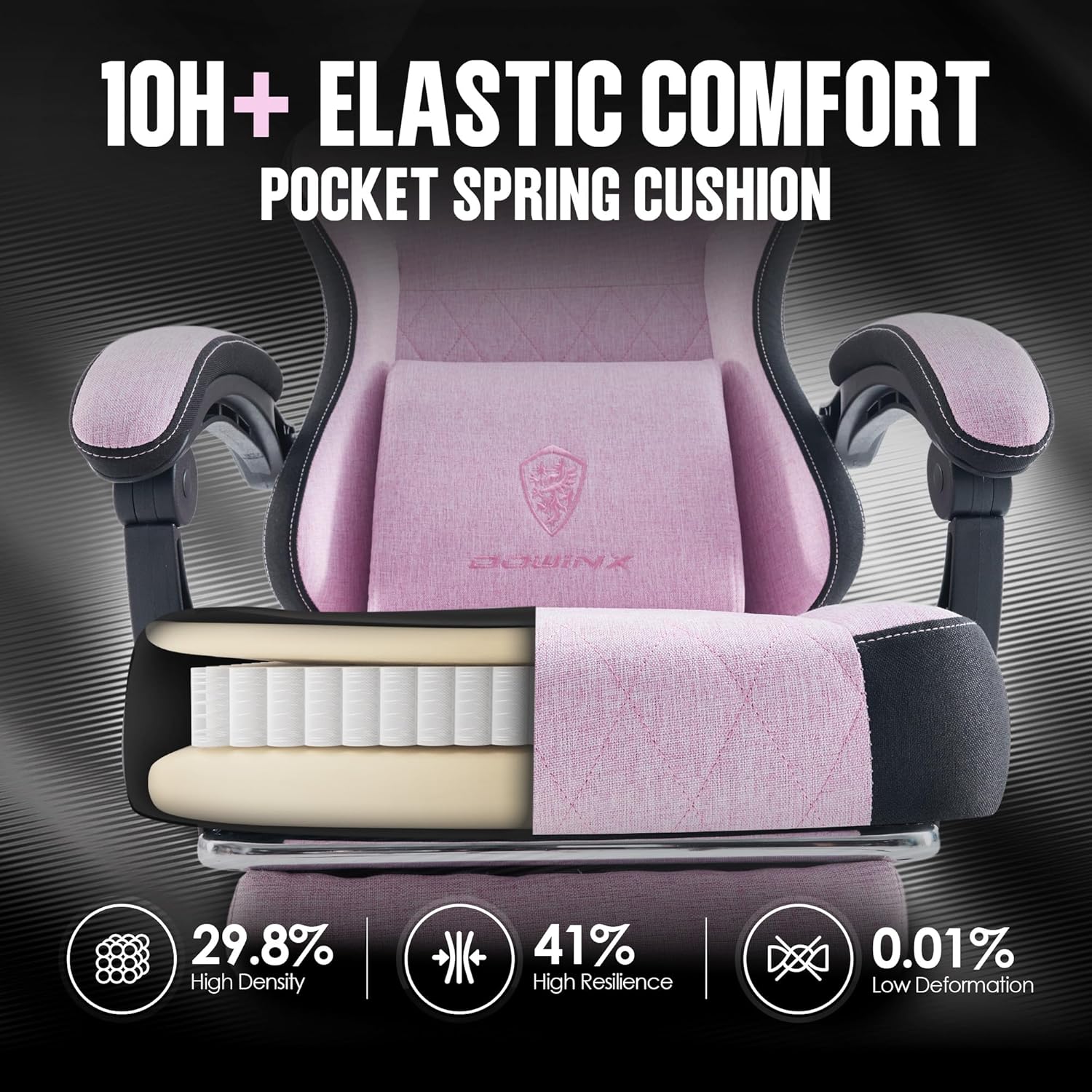 Dowinx - Silla de juego de tela con cojín de resorte de bolsillo, silla ergonómica de computadora con respaldo alto con reposapiés para adultos, soporte lumbar de masaje, silla de juego giratoria para