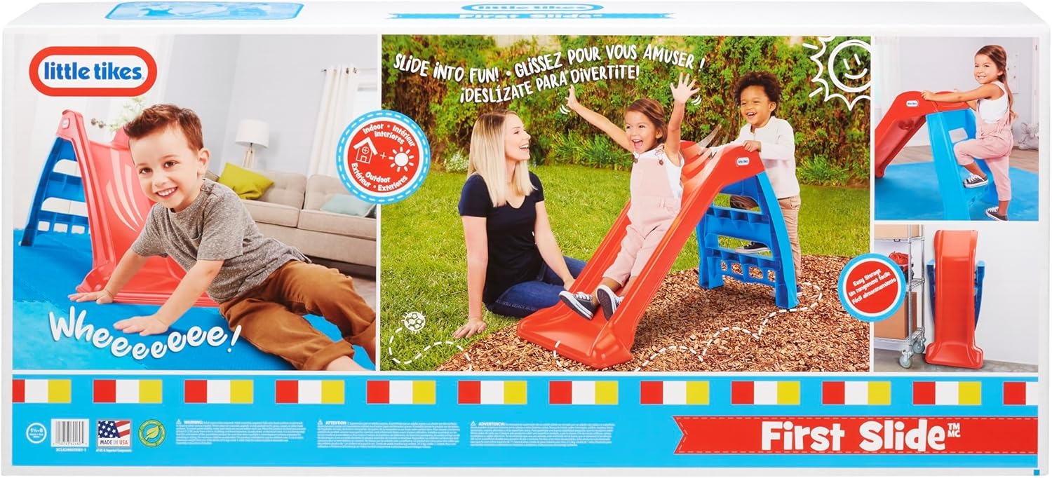 Little Tikes Primer Tobogán - Tobogán para Interiores y Exteriores - Duradero, Estable, Seguro - Color Rojo/Azul