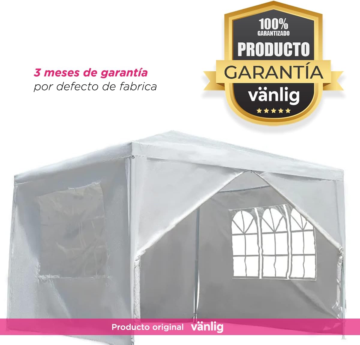 VANLIG | Toldo Carpa Armable 3x3mts |con Paredes Laterales Ventanas | para Fiesta