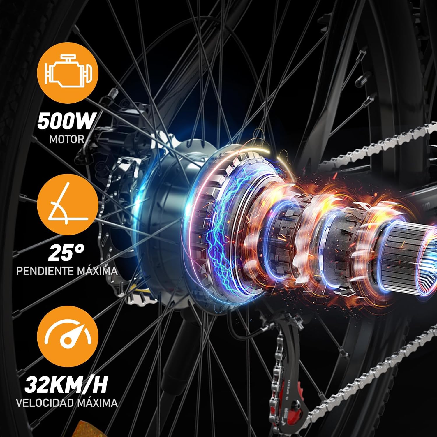 HITWAY - Bicicleta eléctrica para Adultos, Bicicleta E de 26 Pulgadas, 500 W, Bicicleta eléctrica extraíble, 36 V/12 Ah Bicicleta de montaña, Nieve, Playa, con 7 Engranajes