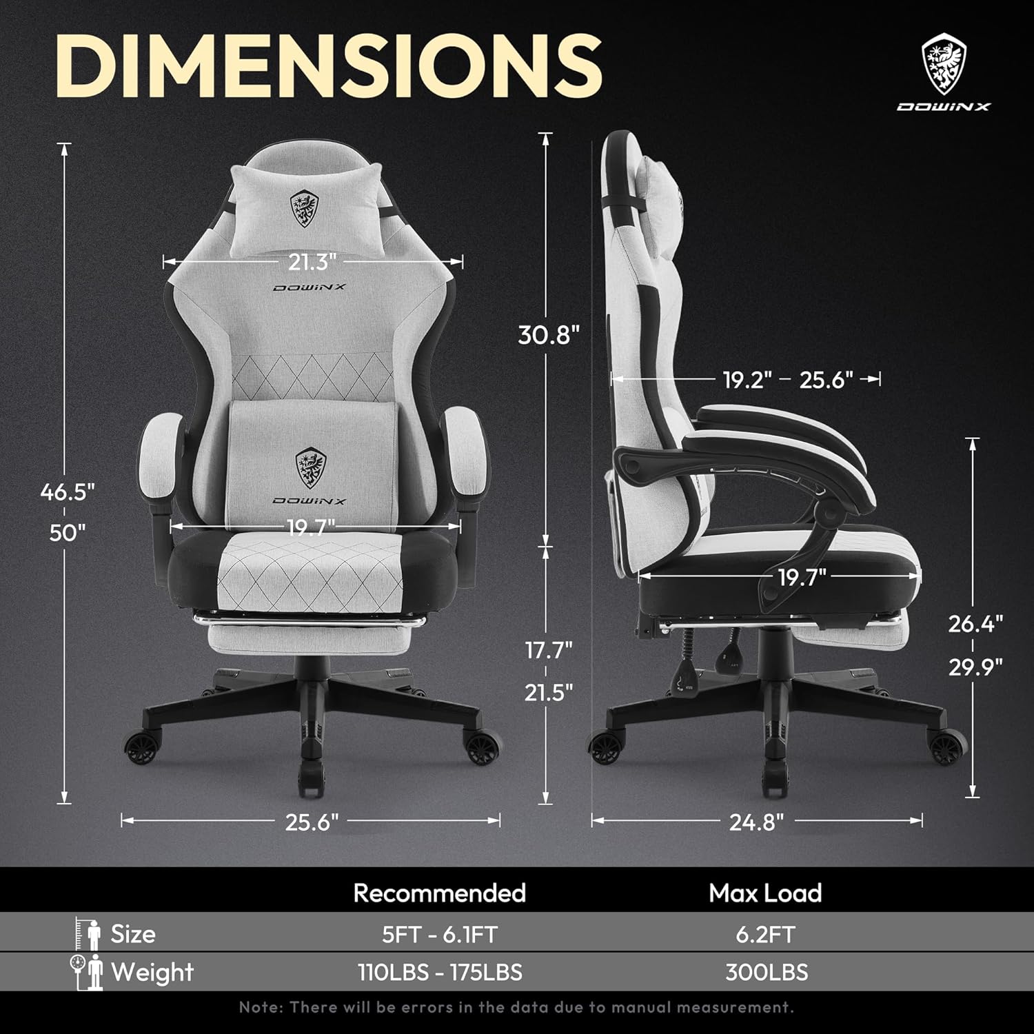 Dowinx - Silla de juego de tela con cojín de resorte de bolsillo, silla ergonómica de computadora con respaldo alto con reposapiés para adultos, soporte lumbar de masaje, silla de juego giratoria para