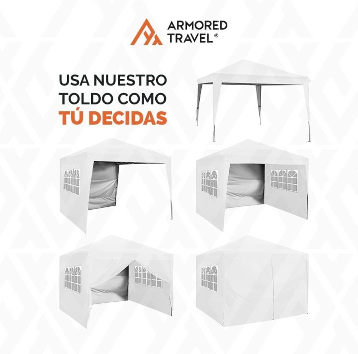 Toldo con Paredes Carpa Plegable Retráctil Impermeable 3x3 M Premium para Exteriores Jardín Armored Travel | Uso comercial | Negocio Uso rudo *Acero Reforzado* + **Maleta Transportadora** + *Estacas* Canopy Tent Gazebo Instant Shelter