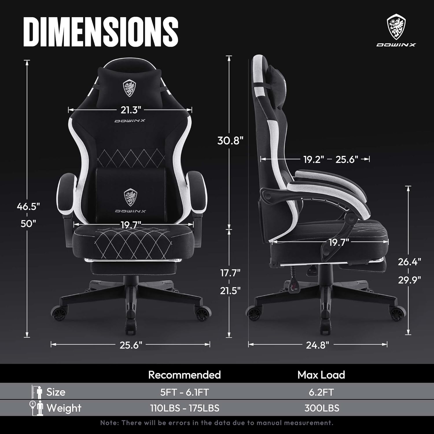 Dowinx - Silla de juego de tela con cojín de resorte de bolsillo, silla ergonómica de computadora con respaldo alto con reposapiés para adultos, soporte lumbar de masaje, silla de juego giratoria para