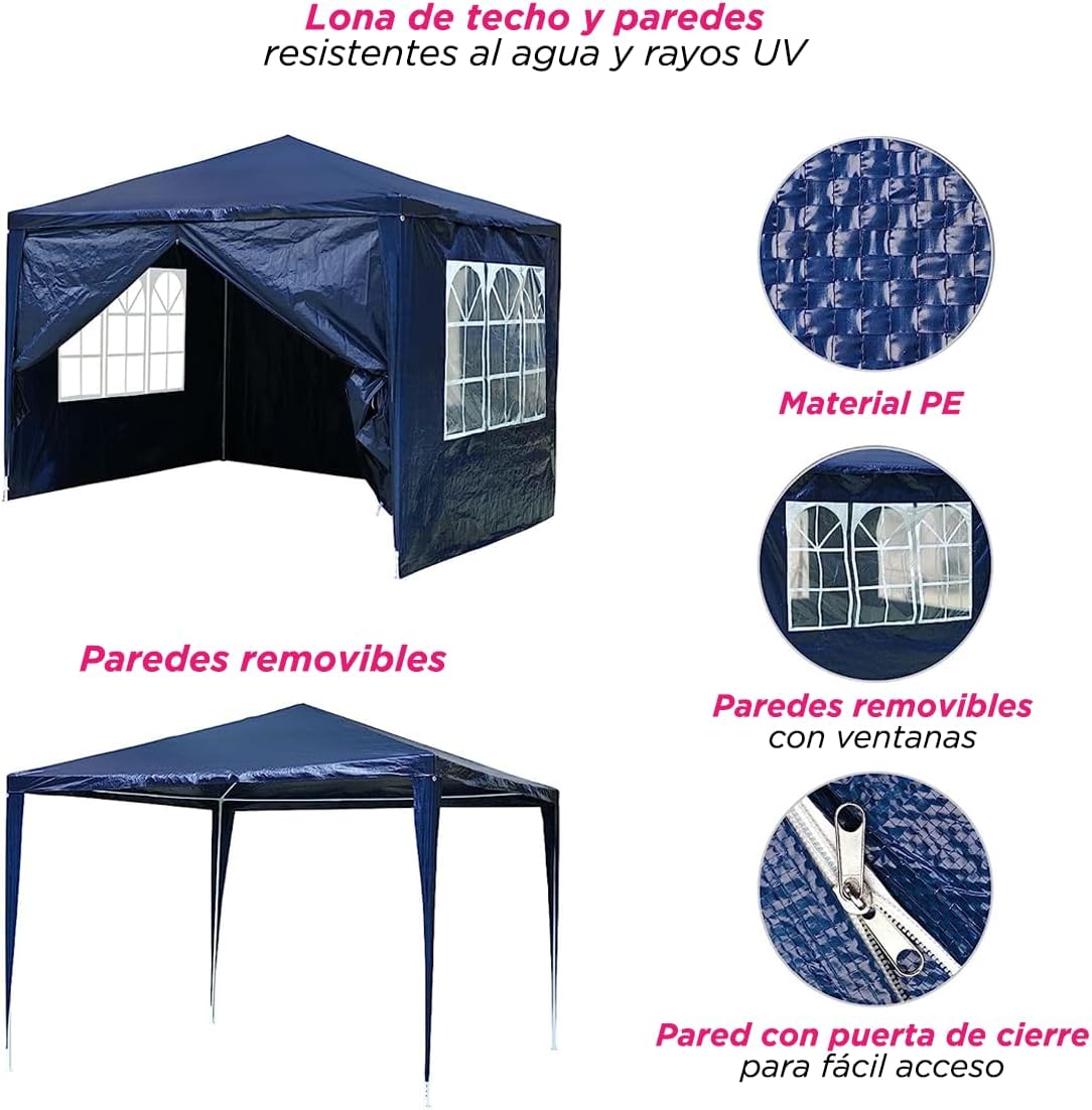 VANLIG | Toldo Carpa Armable 3x3mts |con Paredes Laterales Ventanas | para Fiesta