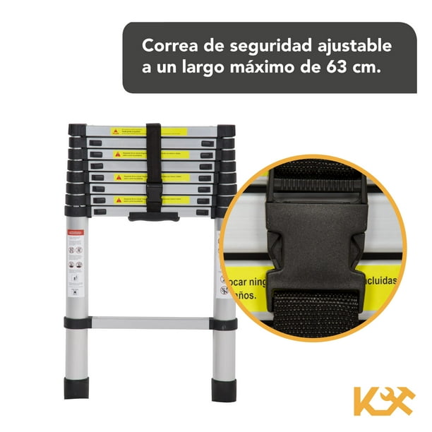 Escalera Telescópica De Aluminio Plegable 2.6 M 9 Escalones. Kingsman KMET26