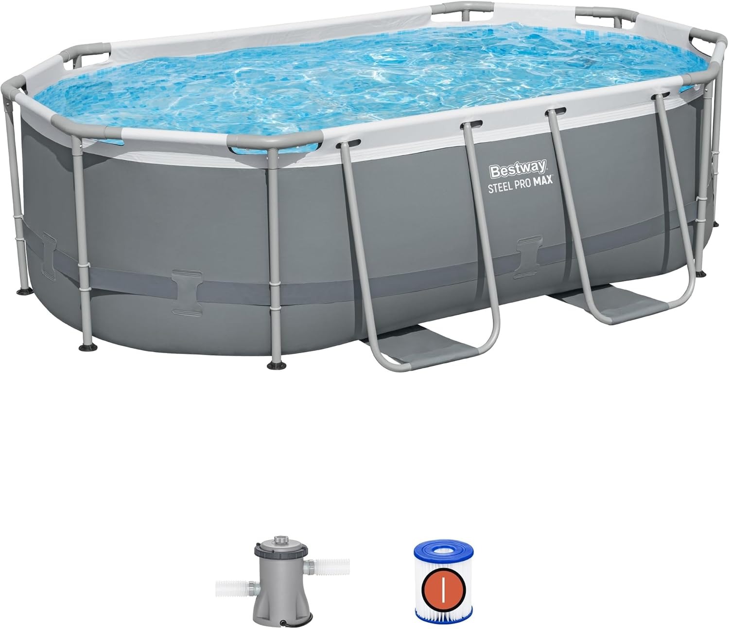 Bestway Steel Pro MAX - Juego de Piscina sobre el Piso (10 pies x 6 pies x 7 pies x 33 pies) | Incluye Bomba de Filtro de 330 galones por Hora | Piscina Ovalada para niños y Adultos