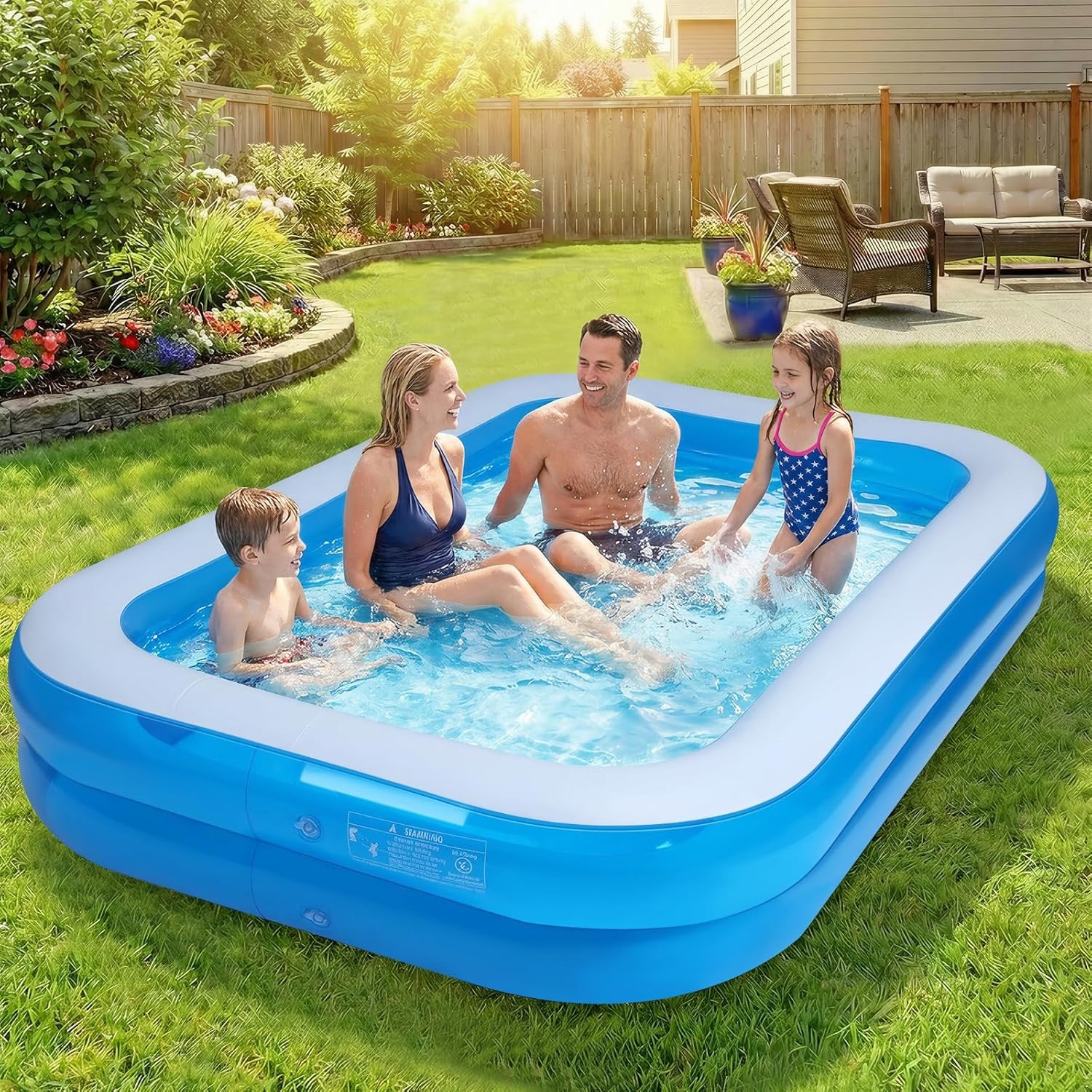 POVOLE Alberca Inflable para Niños y Adultos, 180x140x50cm Piscina Engrosada, Piscina Familiar para Bebés, al Aire Libre, Jardín, Patio Trasero, Fiesta de Agua de Verano