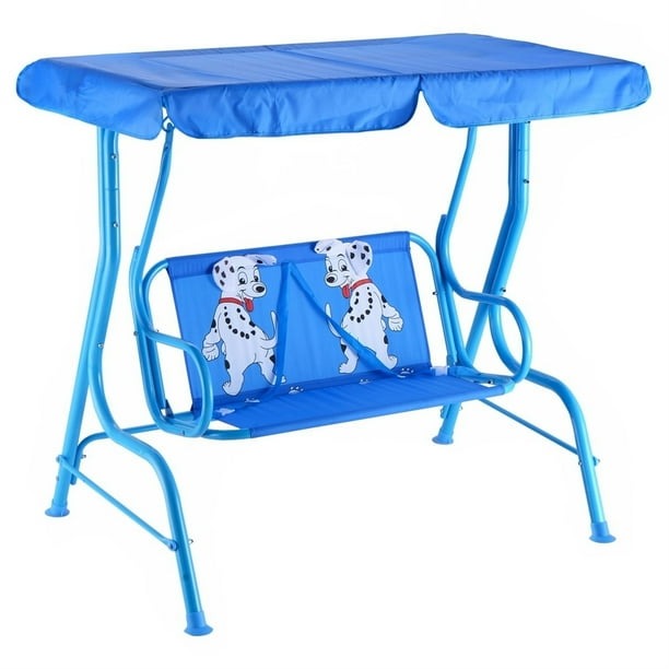 Columpio Infantil de Acero Azul Costway con Toldo 2 Plazas