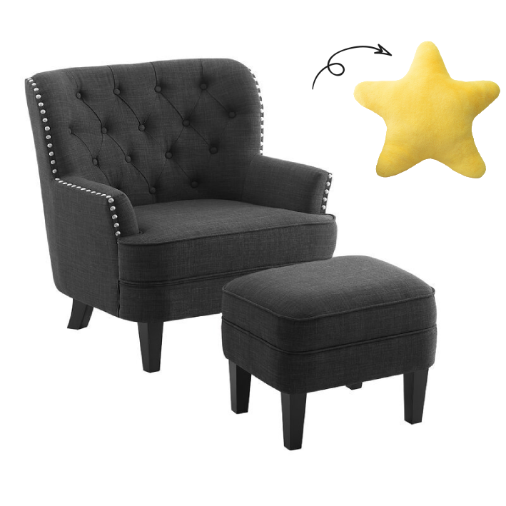 32” Wide Tufted Wingback Chair and Ottoman