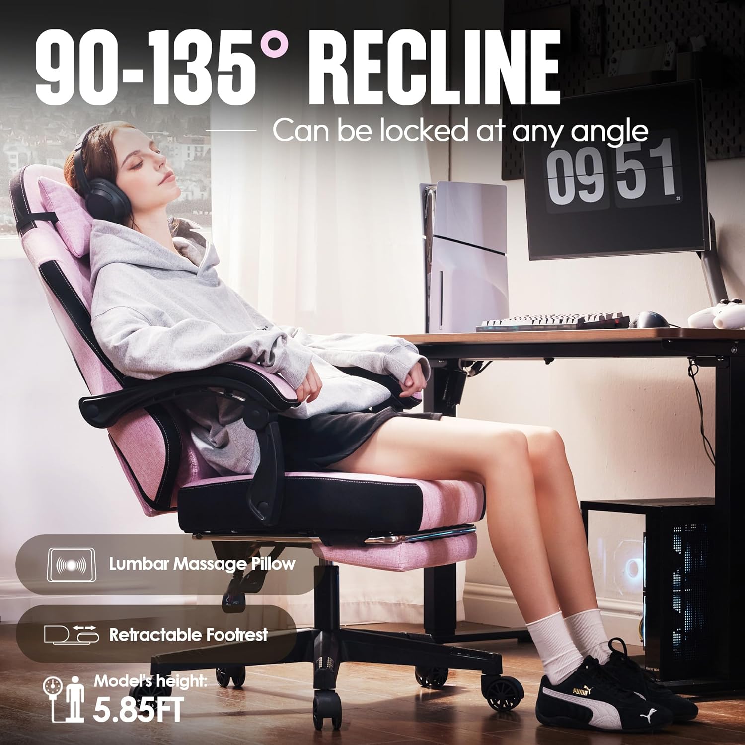 Dowinx - Silla de juego de tela con cojín de resorte de bolsillo, silla ergonómica de computadora con respaldo alto con reposapiés para adultos, soporte lumbar de masaje, silla de juego giratoria para