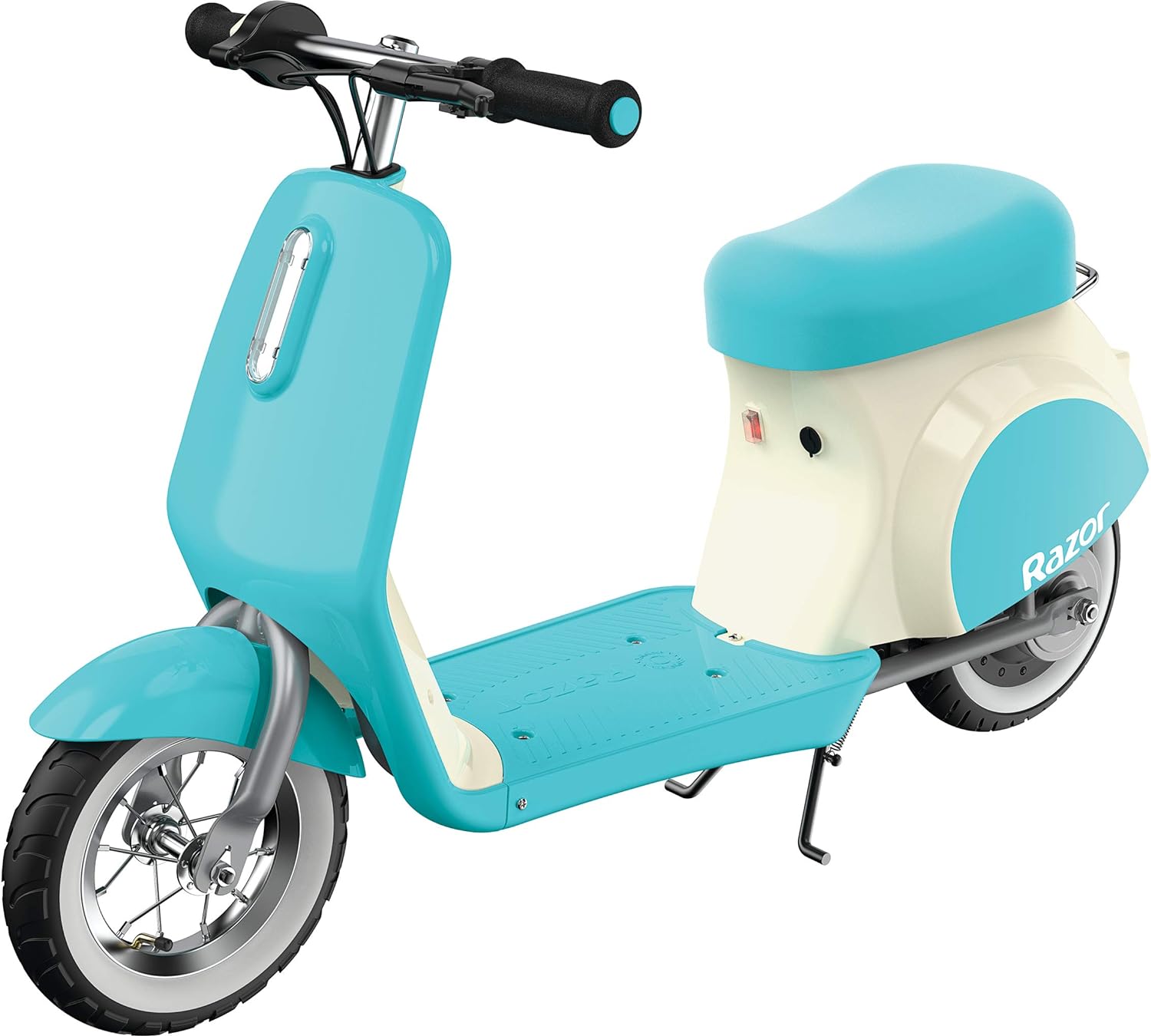 Razor Pocket Mod Petite, Scooter Eléctrico, Estilo Europeo, hasta 13 km/h, hasta 40 Minutos Uso, Acelerador de Empuñadura Giratoria, Neumáticos de Pared Blanca con Radios de 255mm, 7+, 50 kg-AzulBB