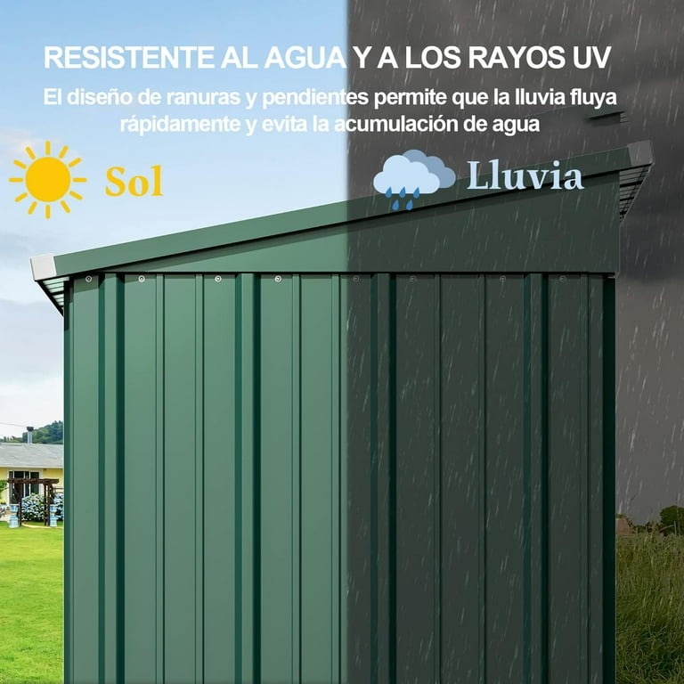 Zocalo Cobertizo de Almacenamiento Exterior, Casa Prefabricada, 162x90x180cm-Verde