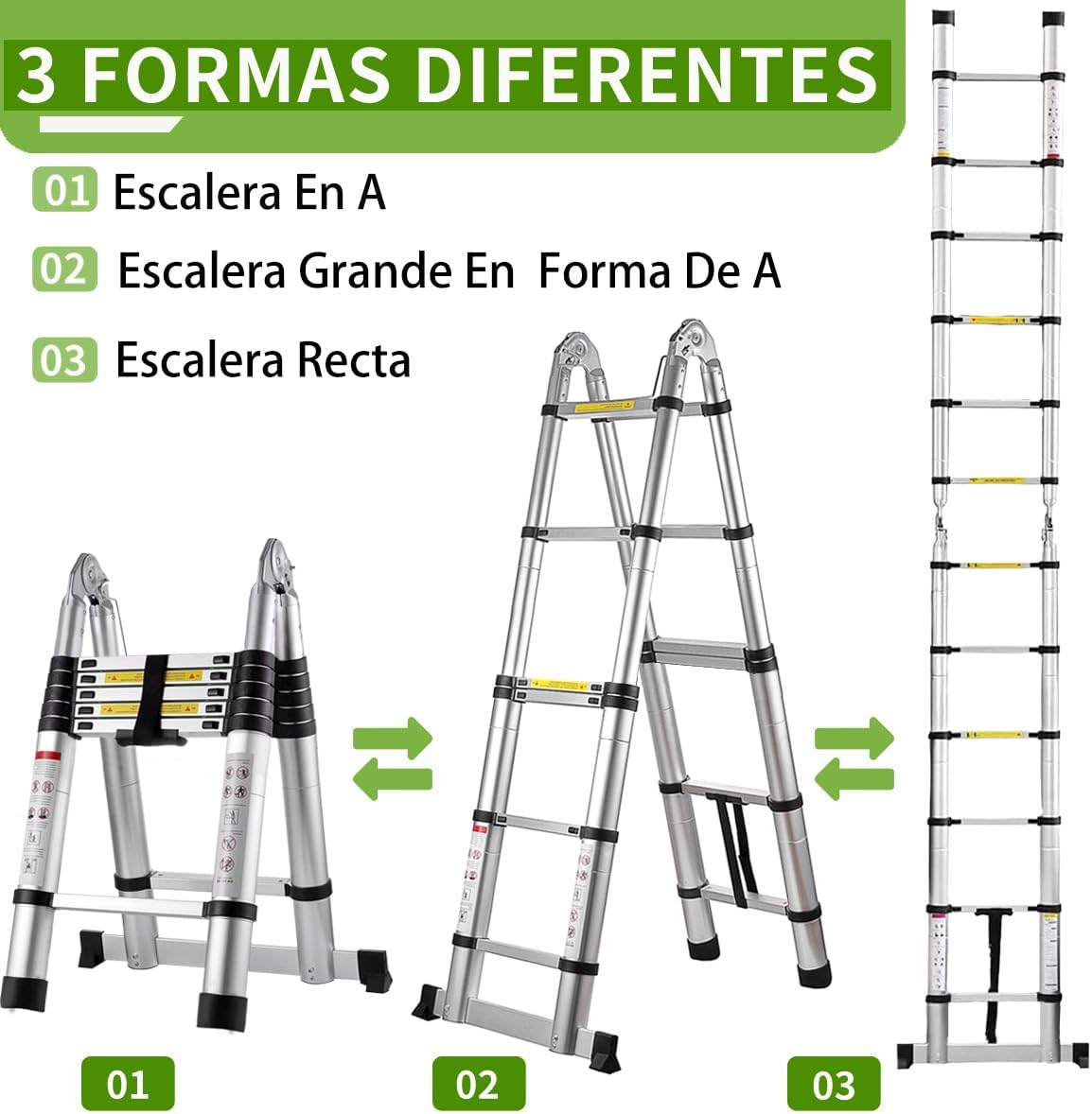 Bowoshen Escalera Telescópica de 5 Metros con Ganchos Escalera Recta de Aluminio Soporta 150 kg Plegable De Retracción Multiusos Extensible Compacta y Portátil Bloqueo De Escalón