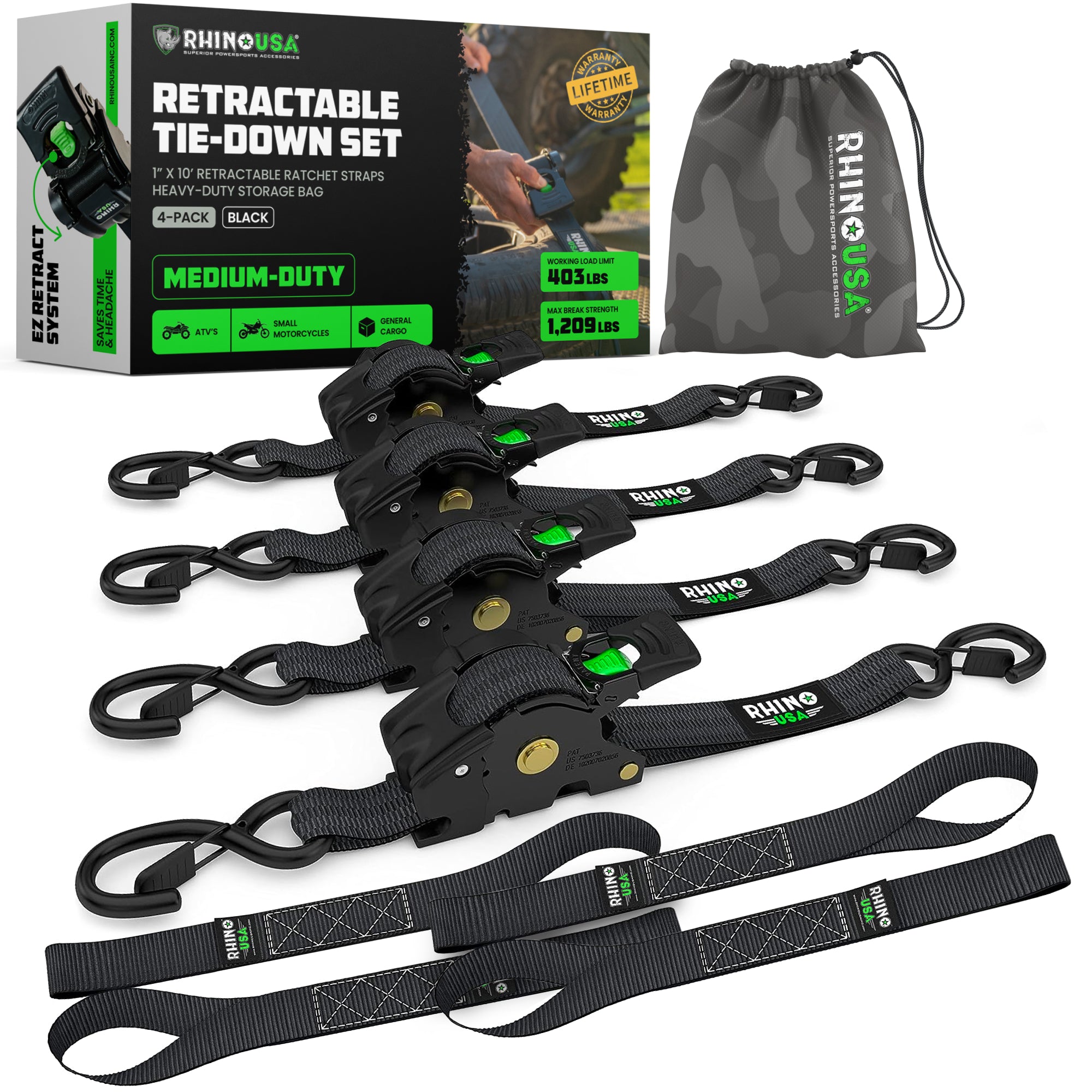 Correas retráctiles de trinquete de 1" x 10'