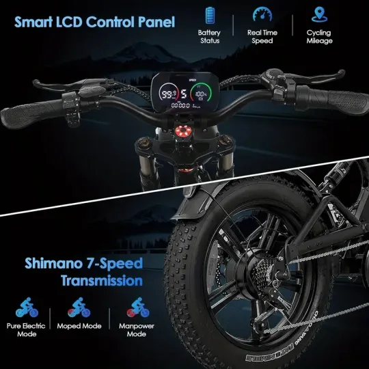 Bicicleta eléctrica con neumáticos gruesos Bicicleta eléctrica con motor sin escobillas de 750 W, batería extraíble duradera de 48 V y 15 Ah, velocidad máxima de 20 mph, adecuada para deportes al aire libre y campamentos