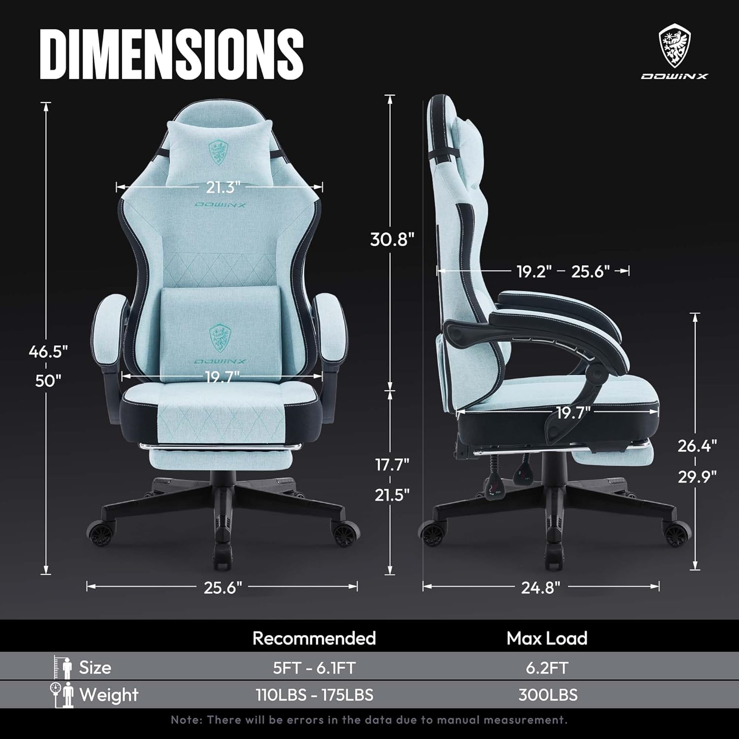 Dowinx - Silla de juego de tela con cojín de resorte de bolsillo, silla ergonómica de computadora con respaldo alto con reposapiés para adultos, soporte lumbar de masaje, silla de juego giratoria para