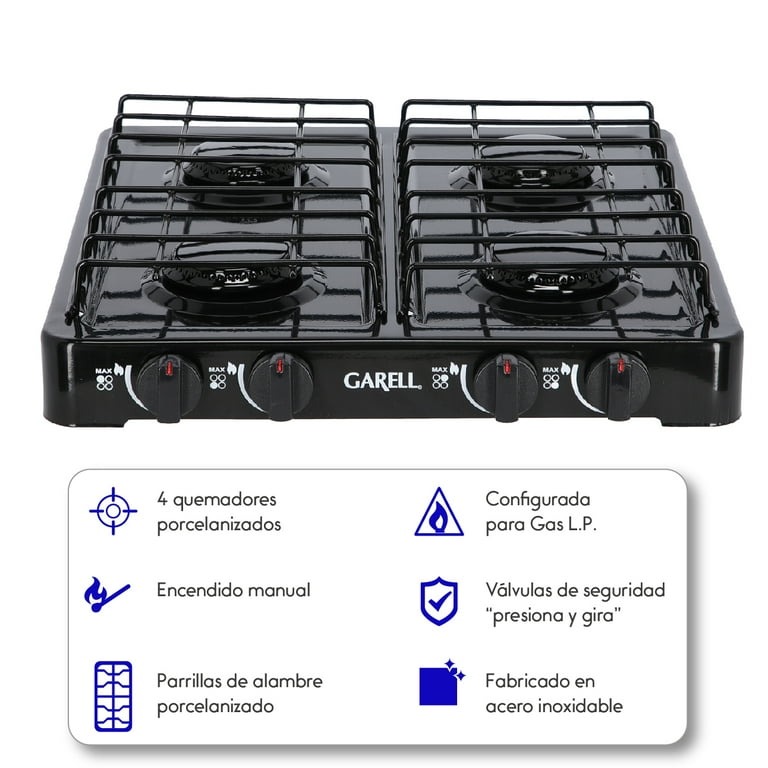 Estufa Parrilla de Gas de Mesa Garell PM4QC-N 4 quemadores