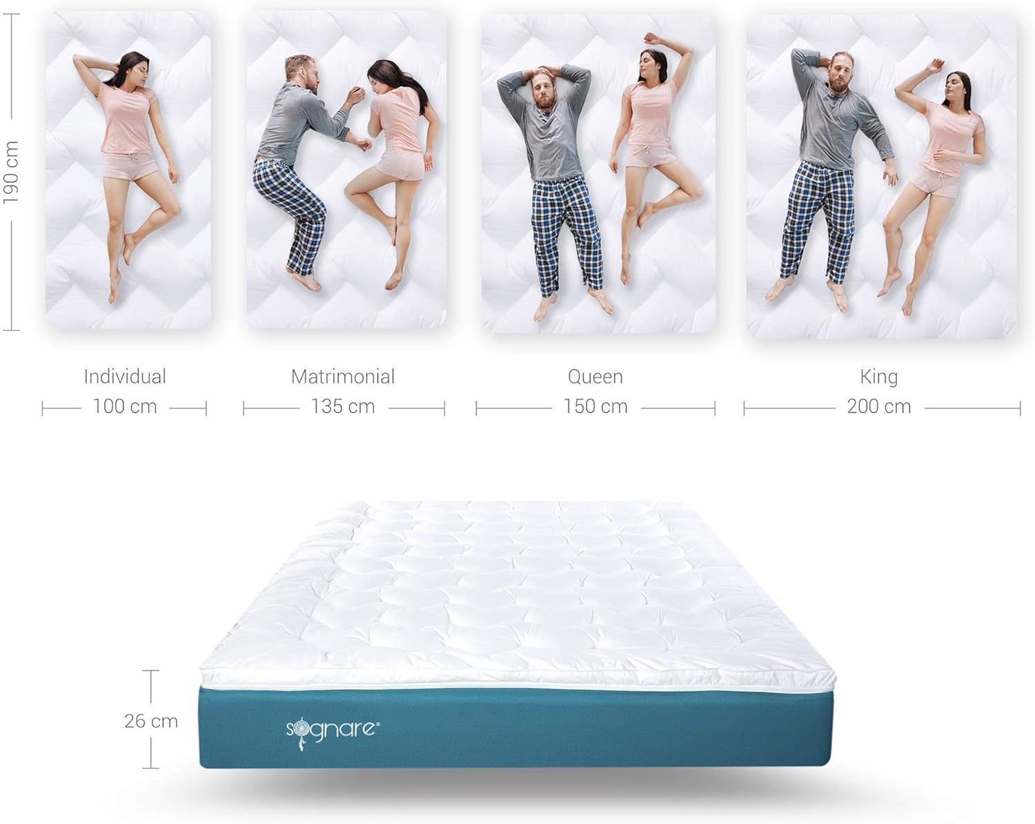 Sognare Zero Colchón Tamaño Individual Memory Foam, Densidad Firme, Temperatura Frío, Hipoalergénico y Funda Removible Lavable. 100 Noches de Garantía.