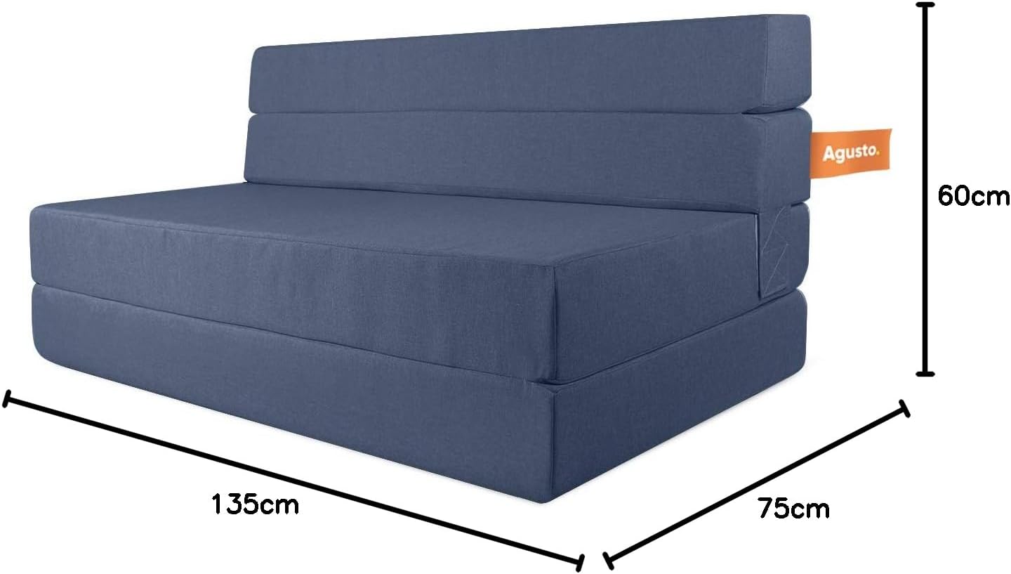 AGUSTO Sofá Cama Matrimonial Multifunción Colchon Plegable Futon Chaise Sillon Puff (Gris Oxford)